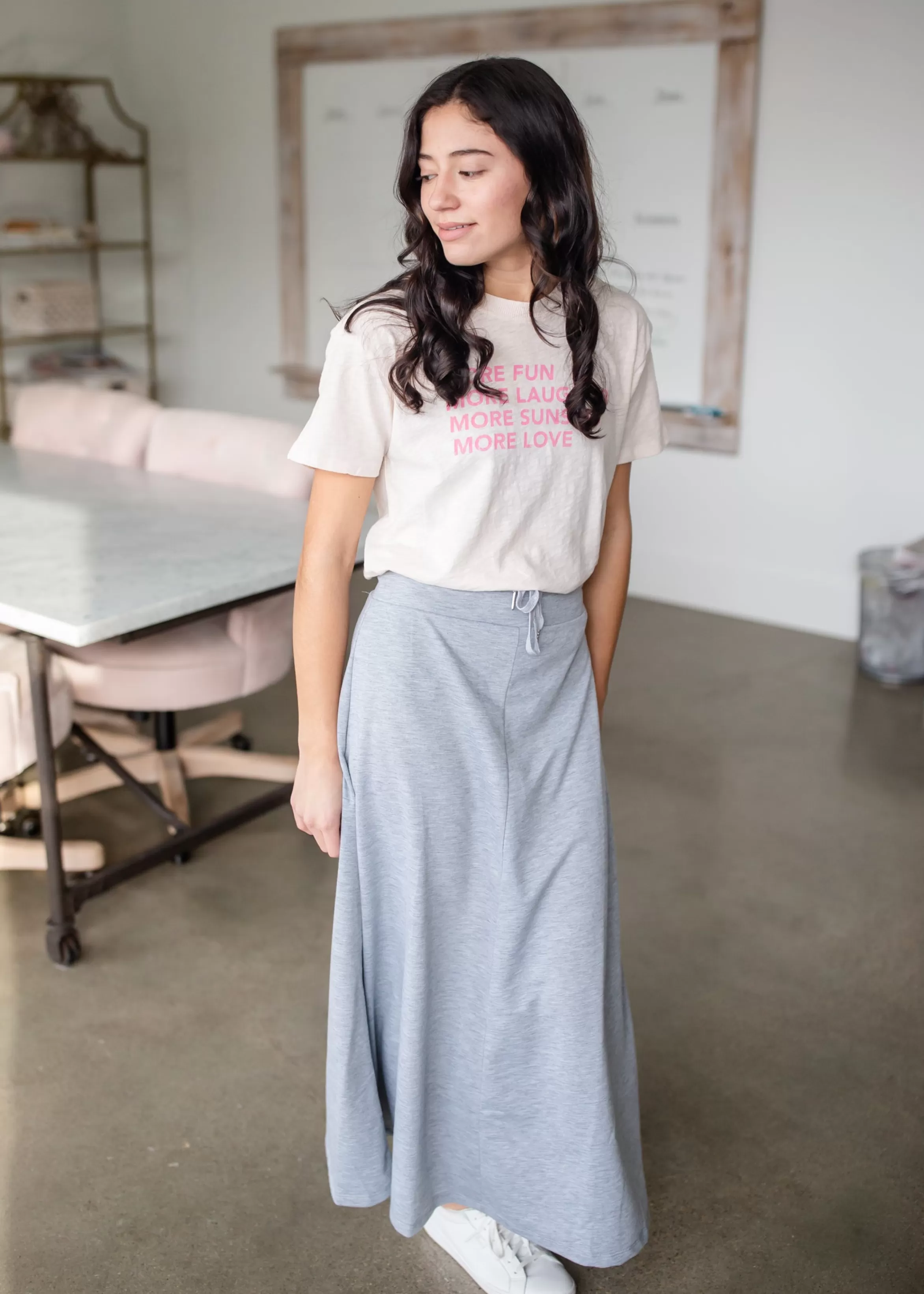 * Addison Long Gray Knit A-Line Skirt Cheap