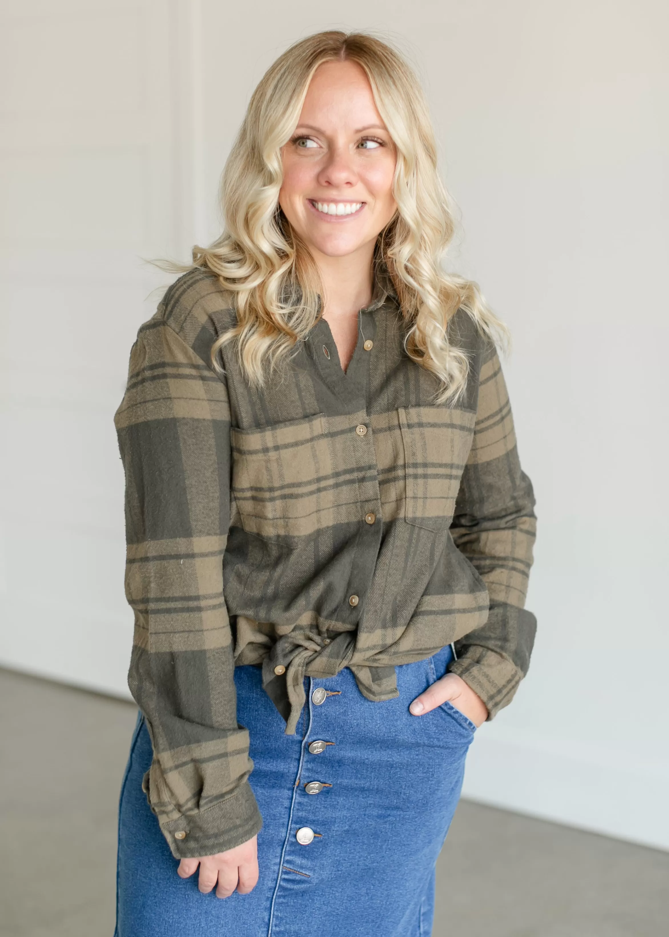 Thread & Supply Alice Plaid Button Up Top New