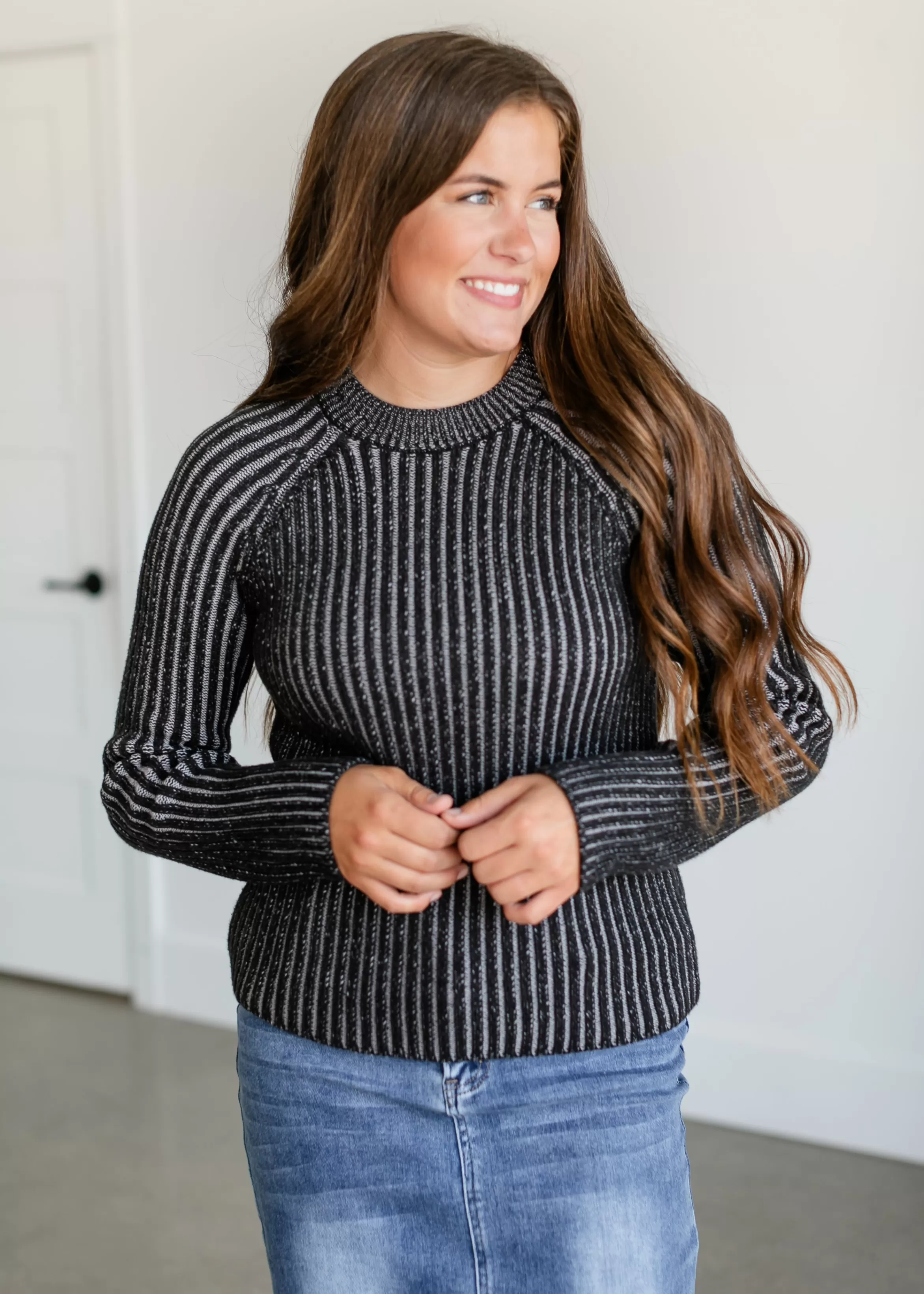 Steve Madden Ami Black And Gray Ribbed Sweater Cheap