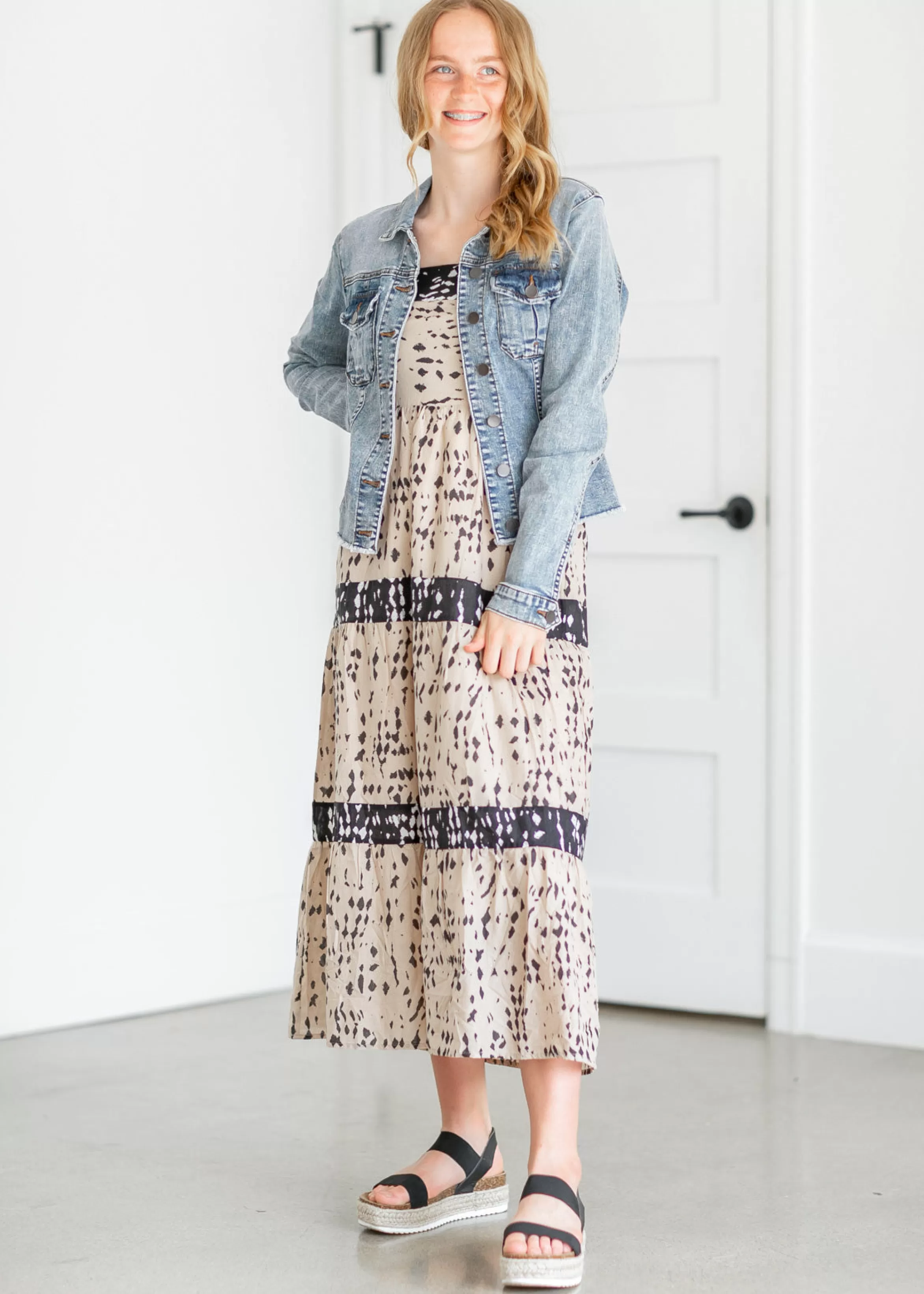 Heartloom Astra Speckled Black & Tan Maxi Dress Store