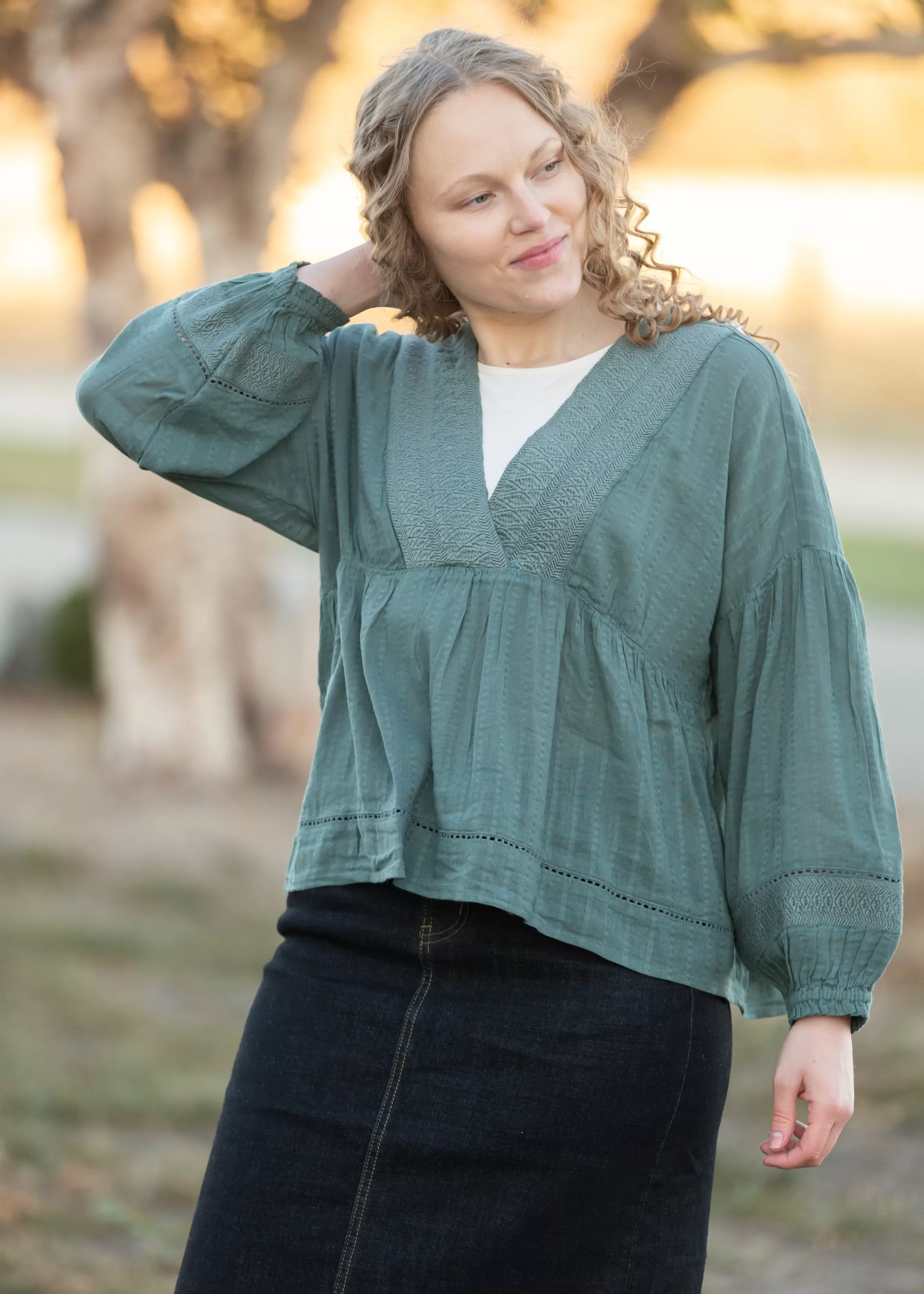 Lucky Brand Balloon Sleeve V-Neck Top Hot