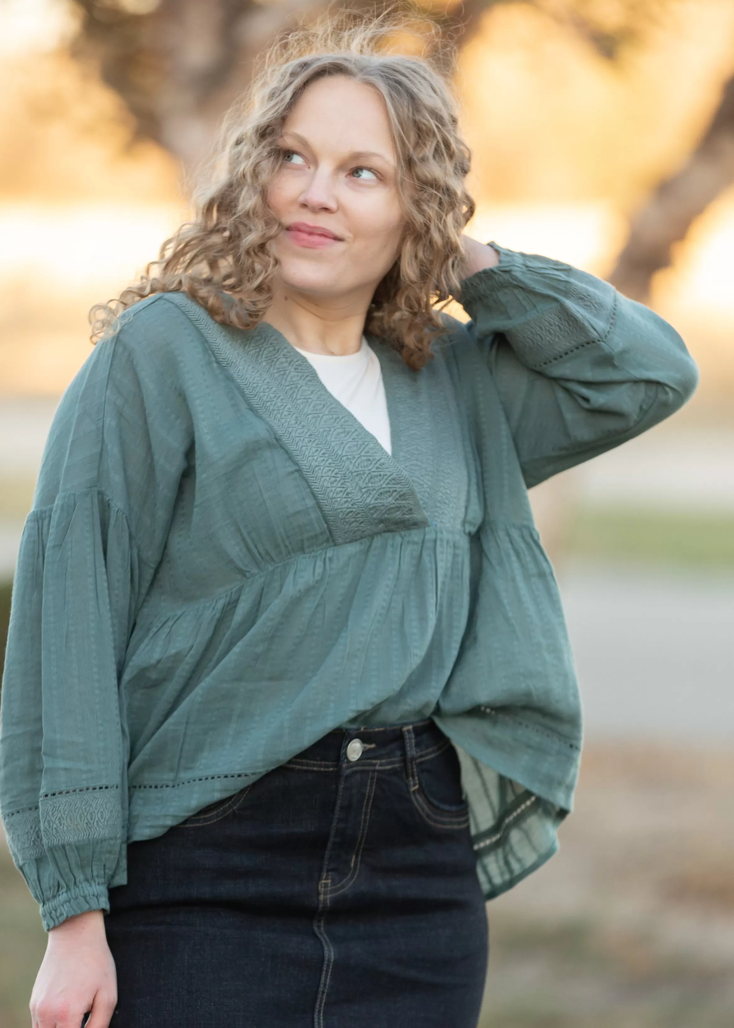 Lucky Brand Balloon Sleeve V-Neck Top Hot
