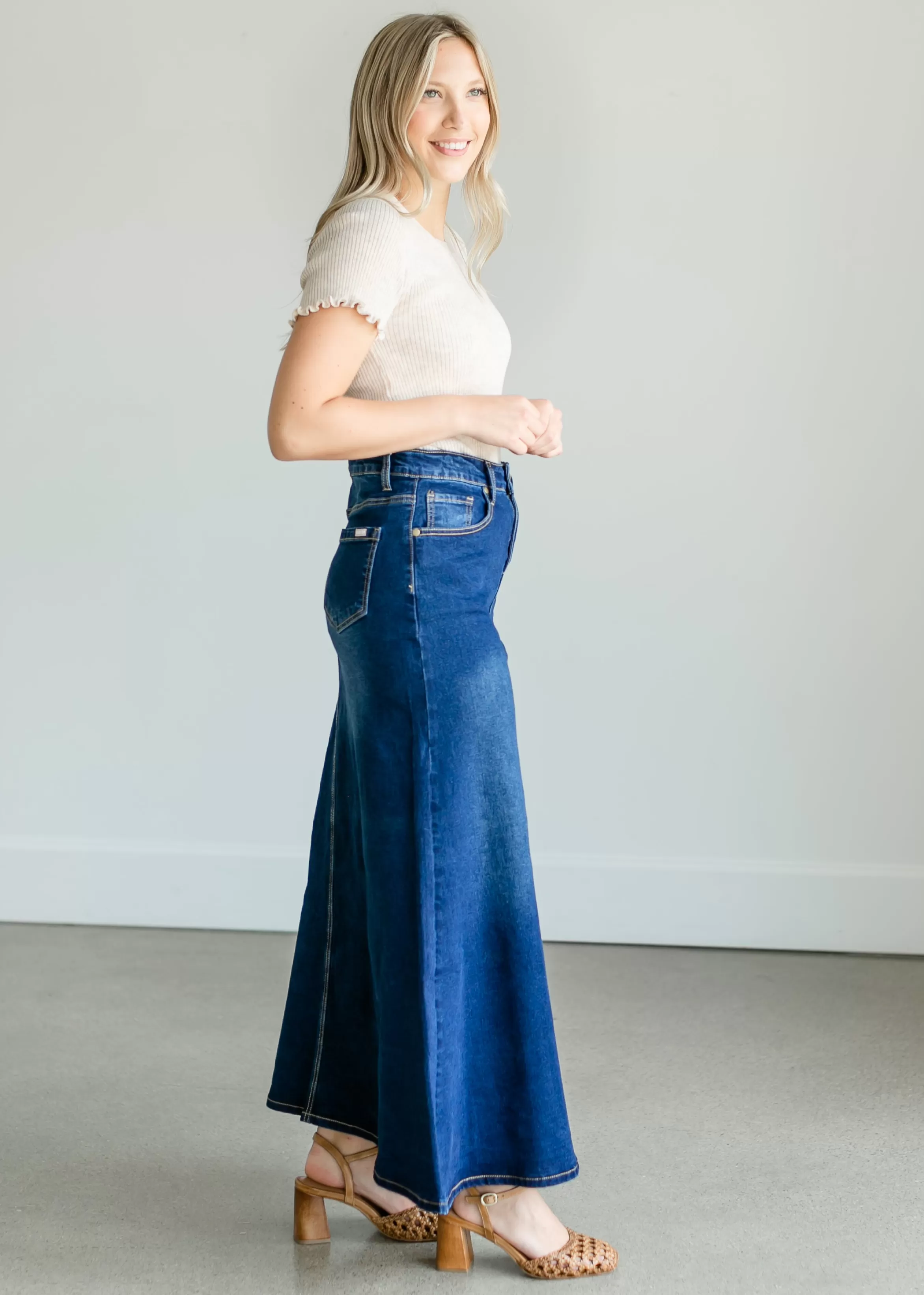 * Bethany A-Line Long Denim Skirt Discount