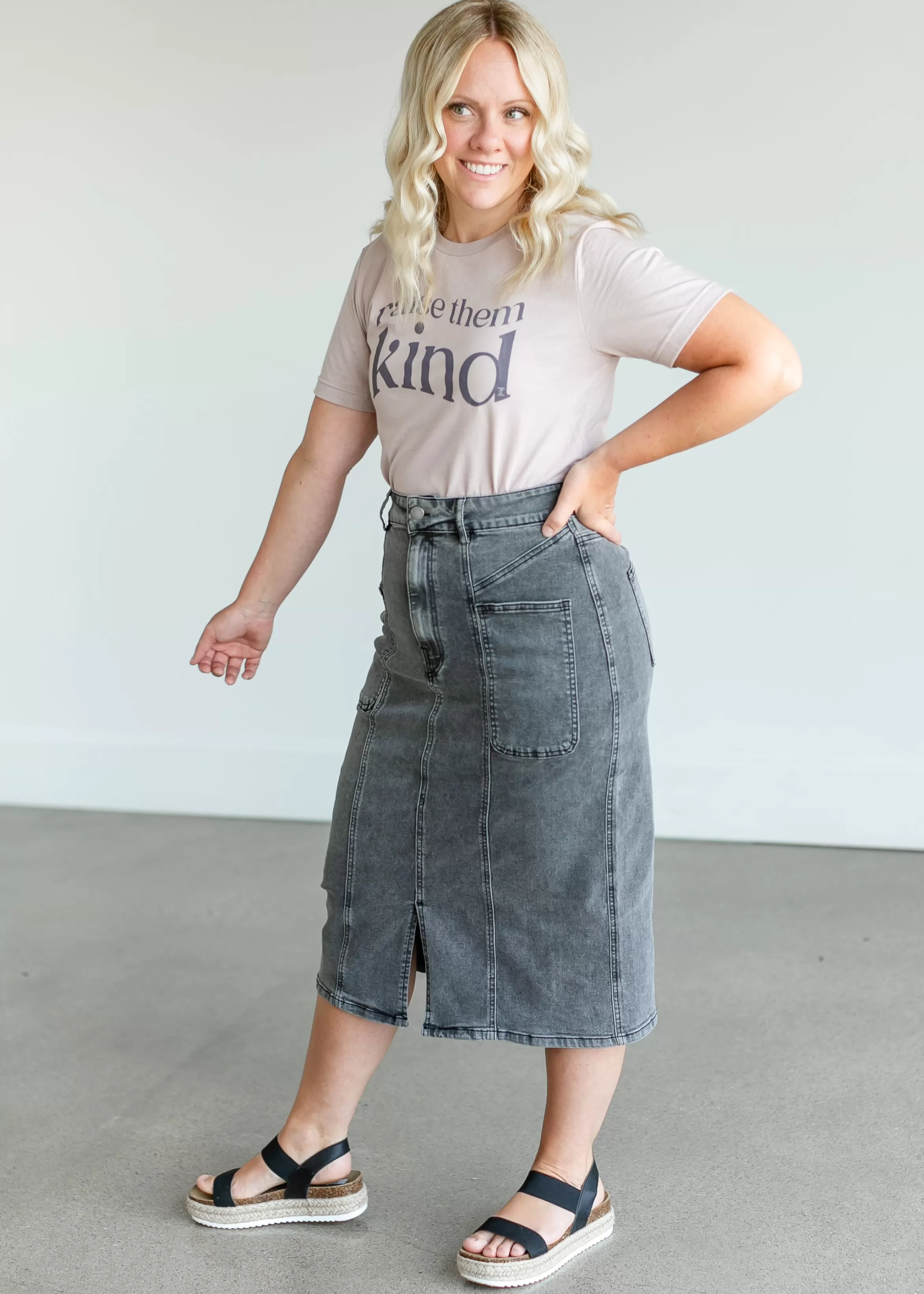 Polagram + BaeVely Black Denim Midi Skirt Sale