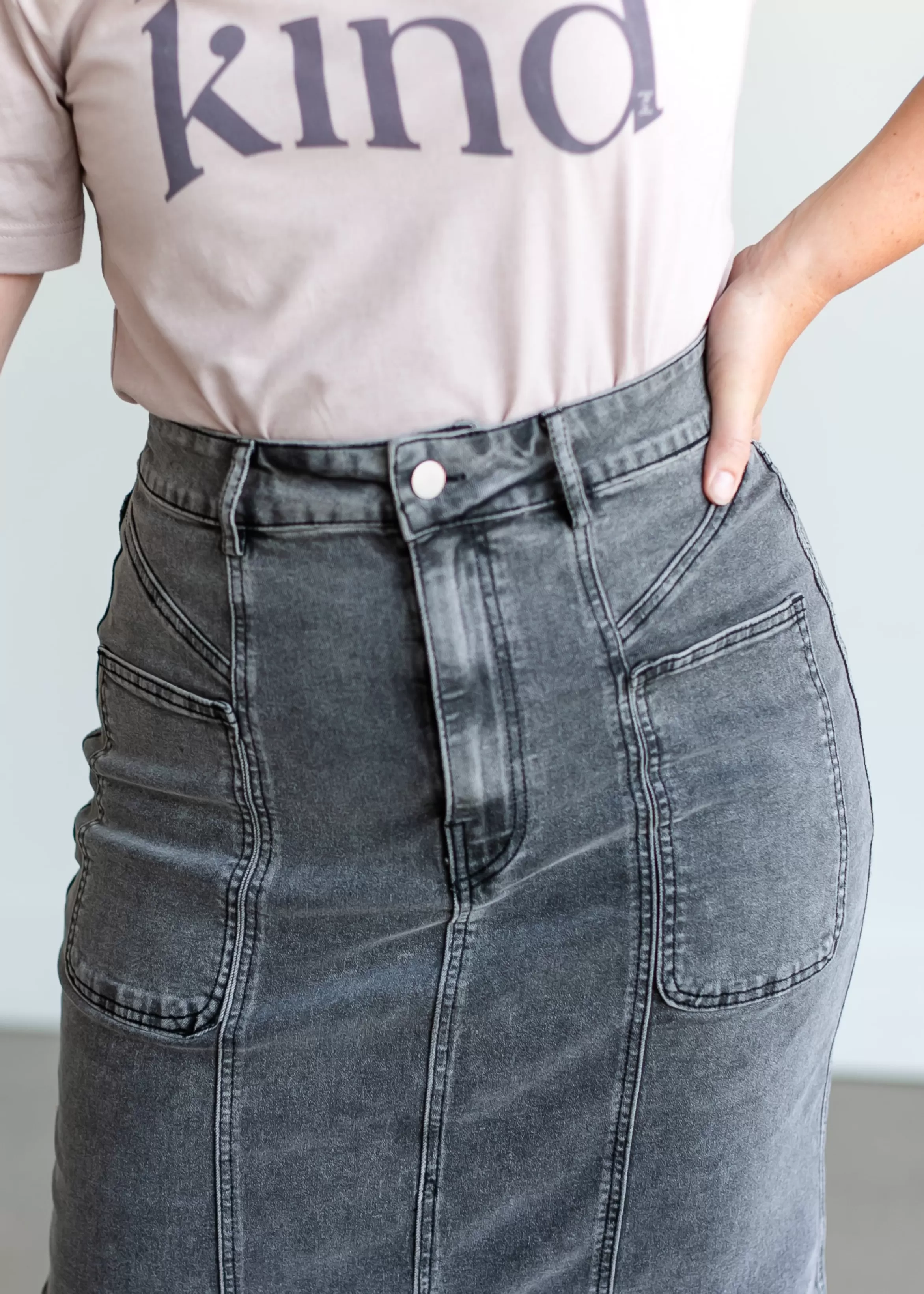 Polagram + BaeVely Black Denim Midi Skirt Sale