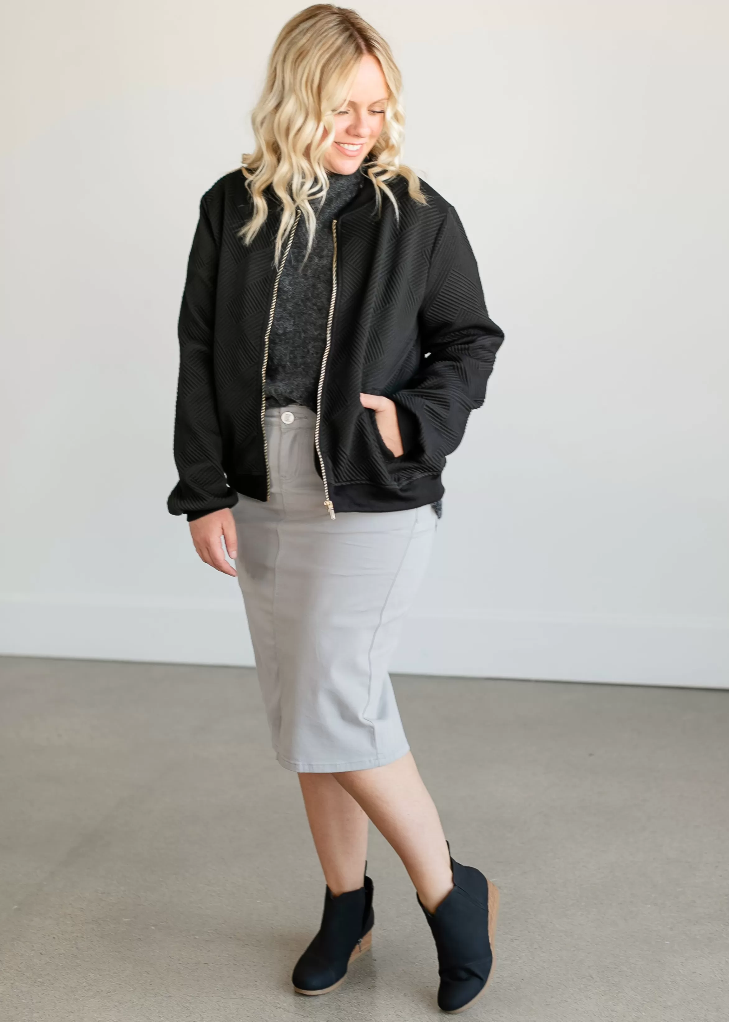 Staccato Black Knit Zip-Up Bomber Jacket Cheap