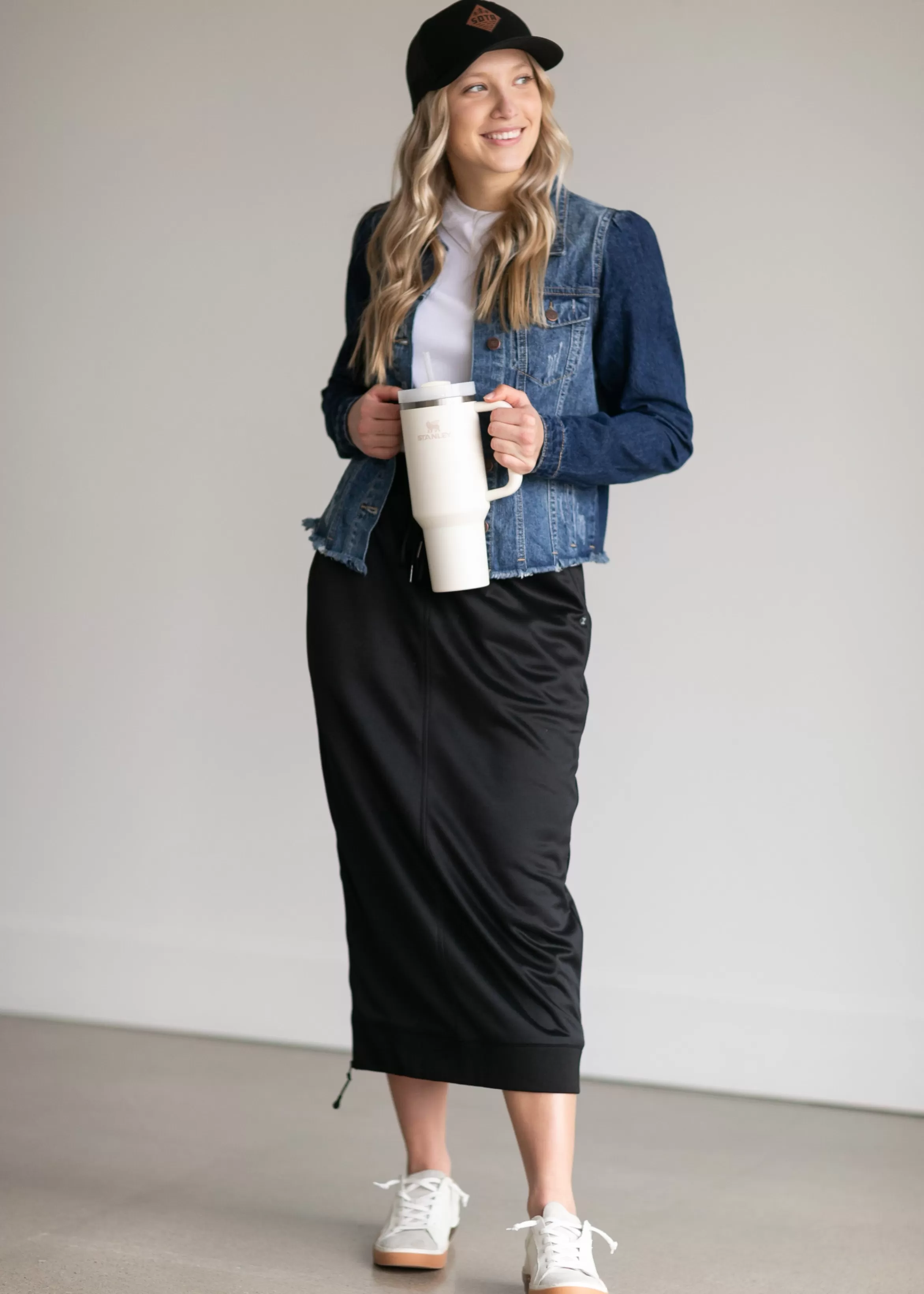 * Bradi Black Side Zipper Midi Skirt Online