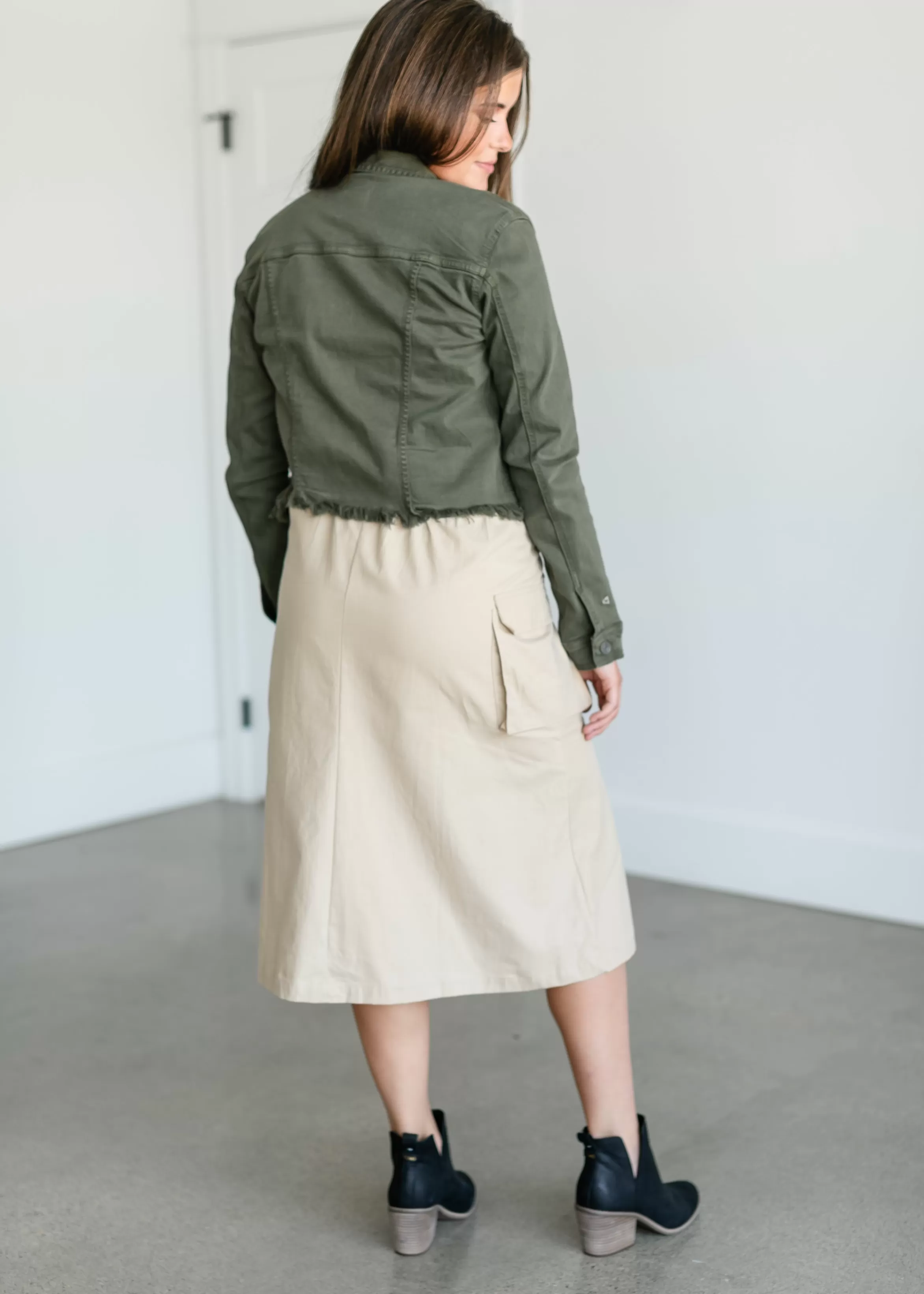 Hayden Button Down Cargo Pocket Midi Skirt Store