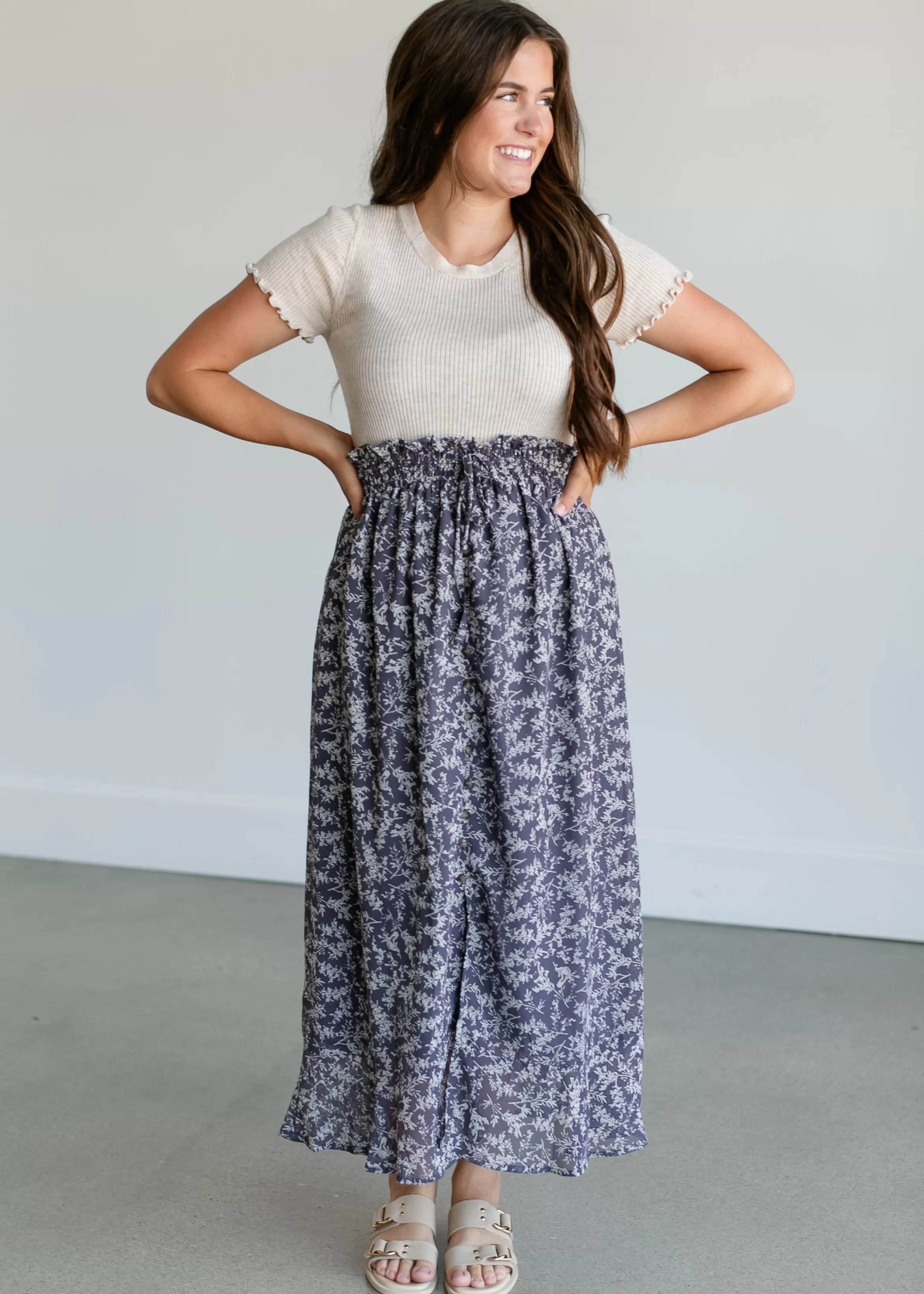 Mikarose Button Front Floral Maxi Skirt Best Sale