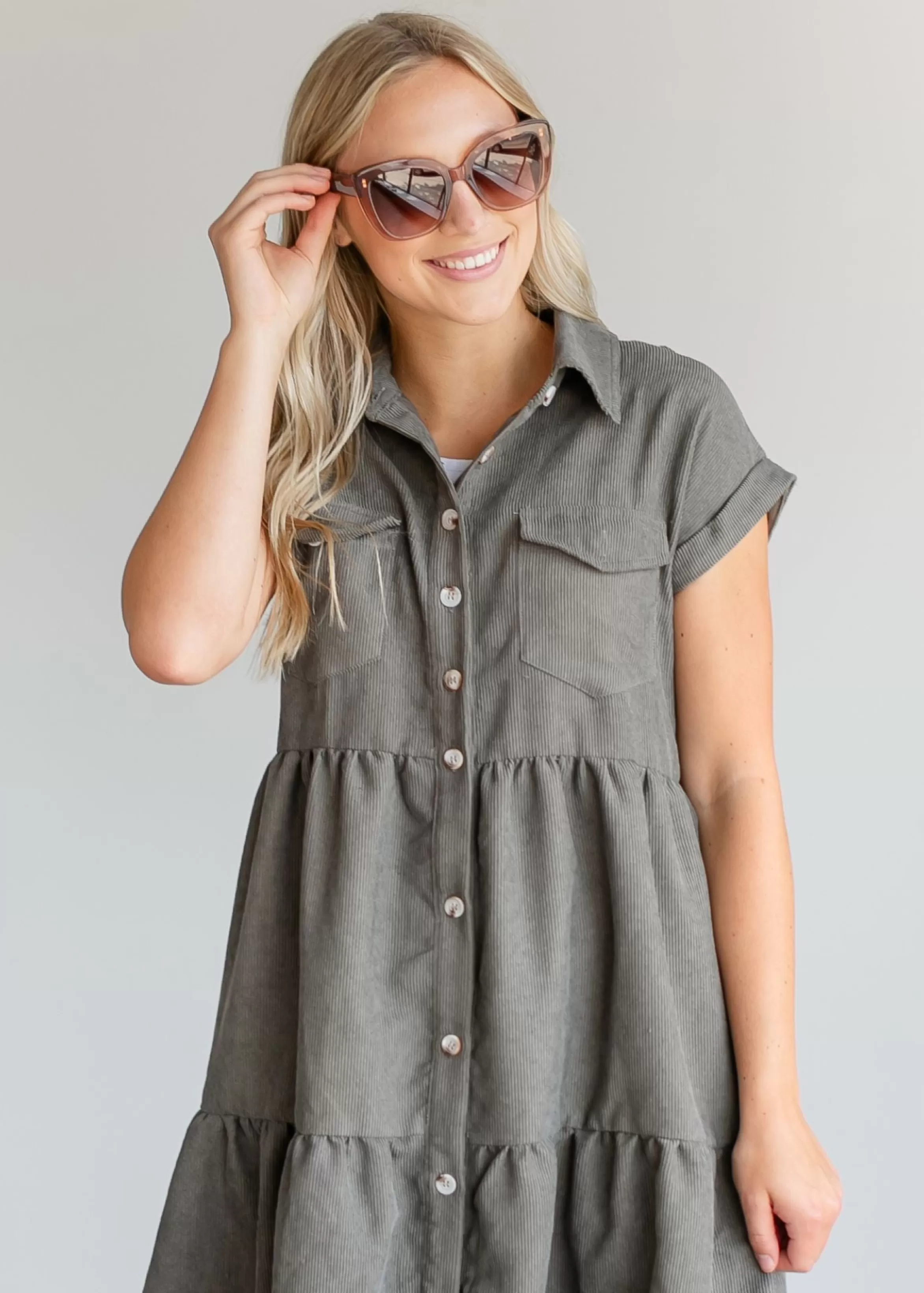 Mikarose Button Up Corduroy Midi Dress Flash Sale