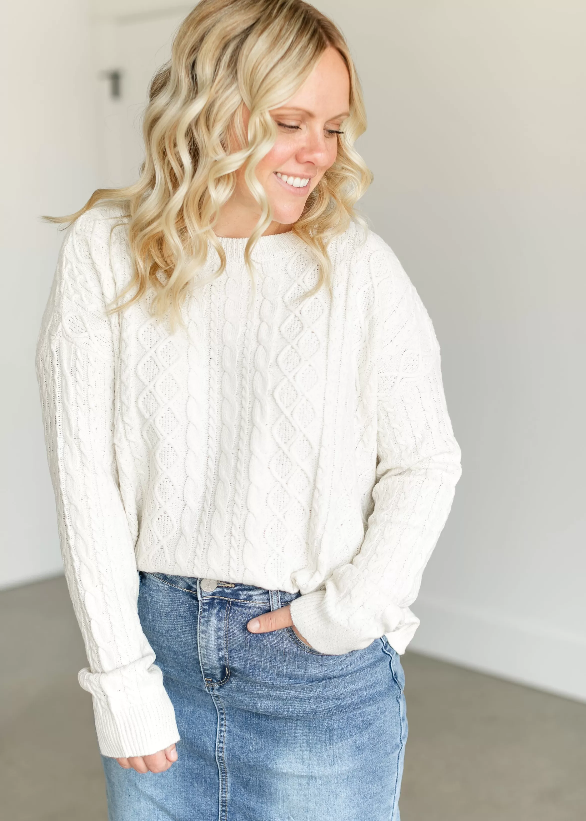 Polagram Cable Knit Crewneck Sweater Flash Sale