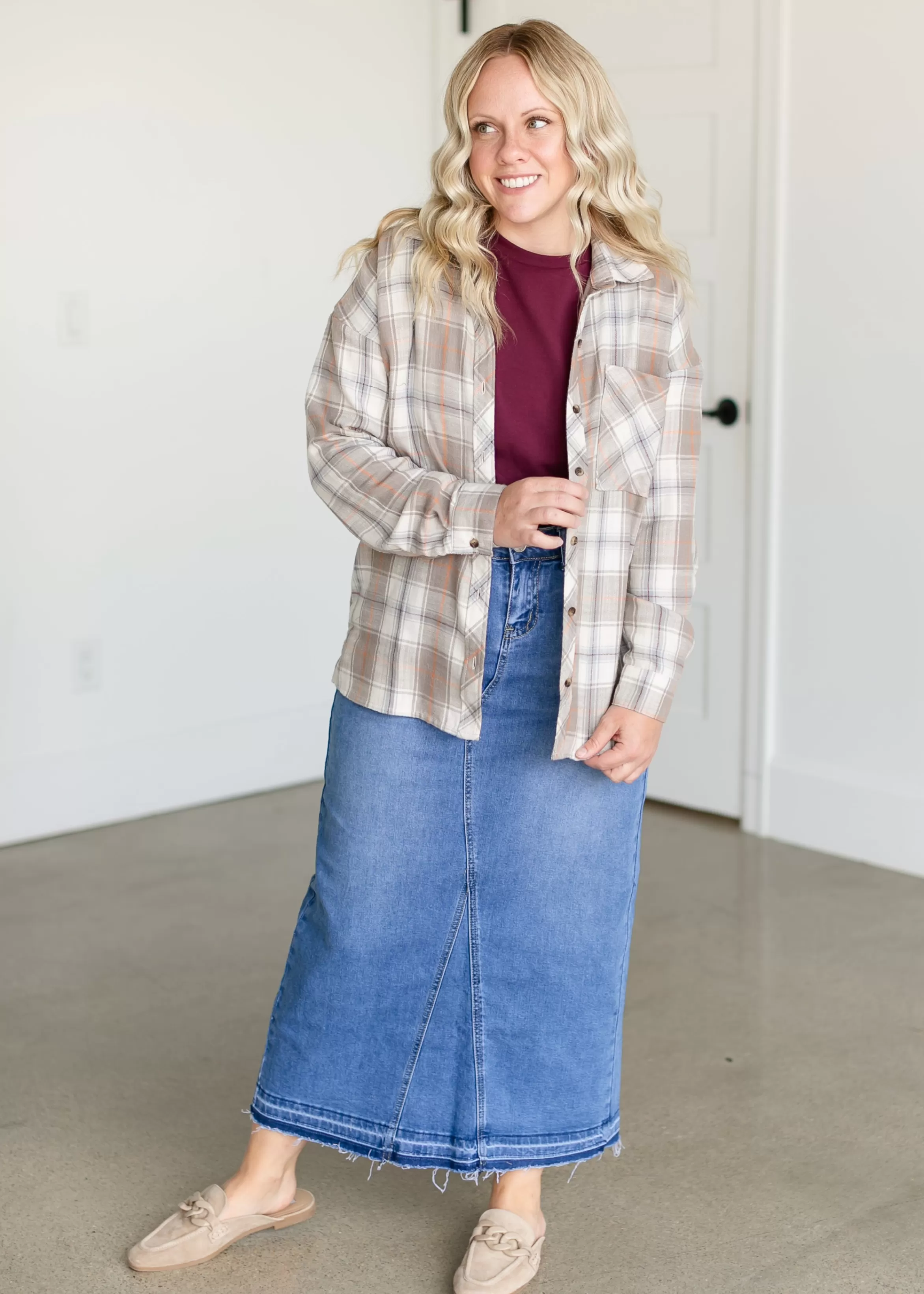 Be Cool Chestnut Button Up Flannel Top Store