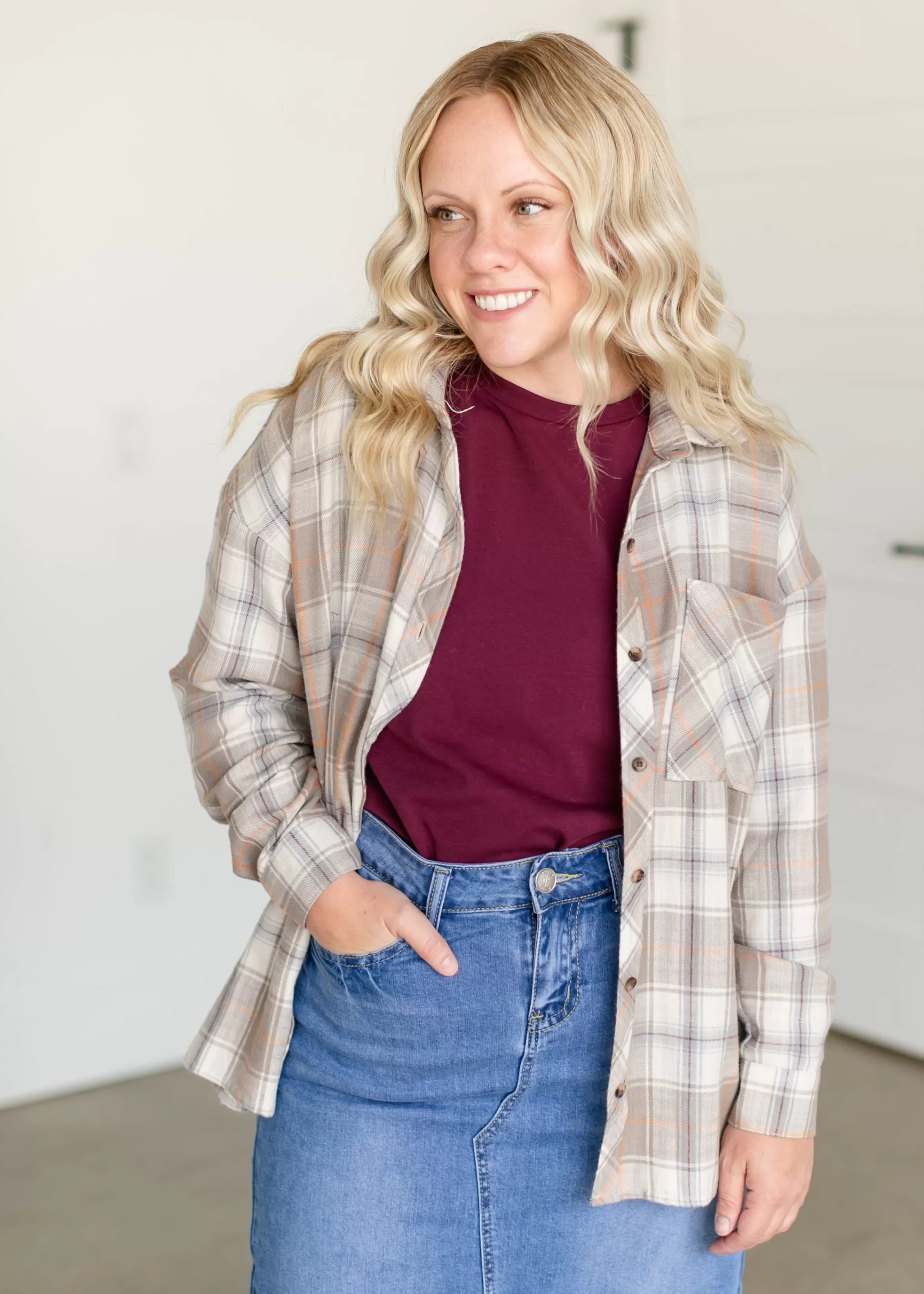 Be Cool Chestnut Button Up Flannel Top Store