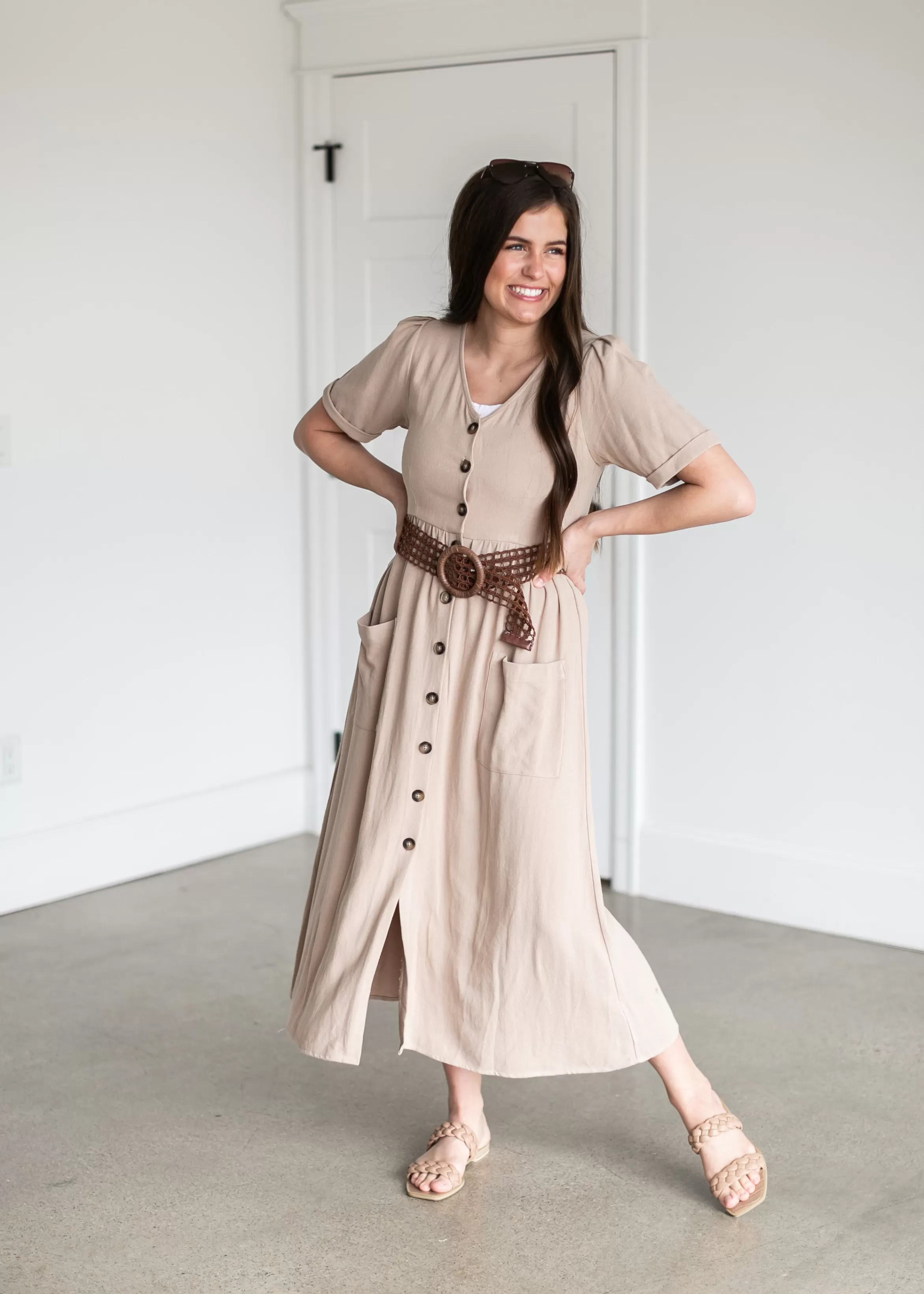 Mod Ref Clara Button-Up Short Sleeve Midi Dress Store
