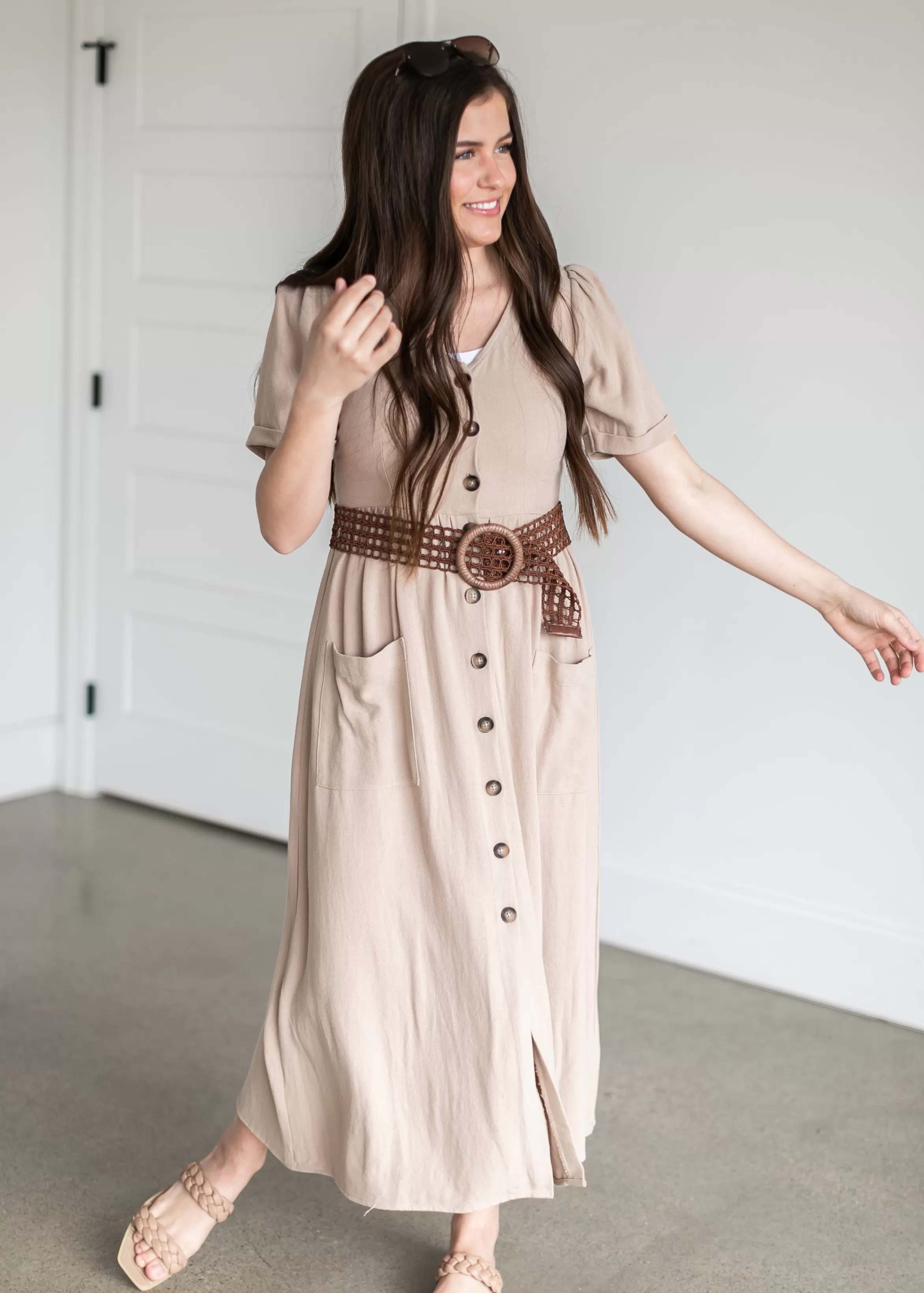 Mod Ref Clara Button-Up Short Sleeve Midi Dress Store