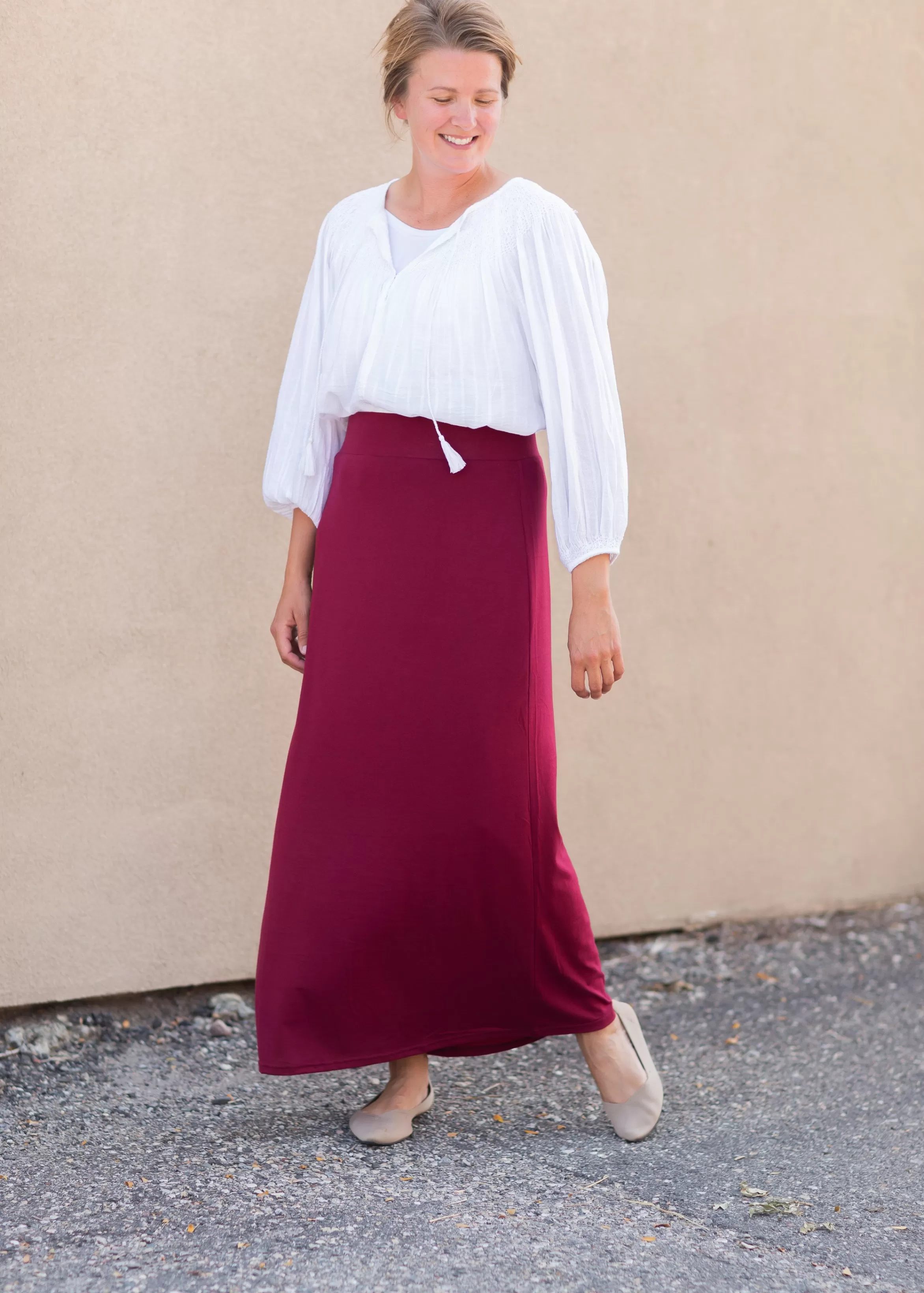 * Clarise Burgundy Premium Knit Maxi Skirt Hot