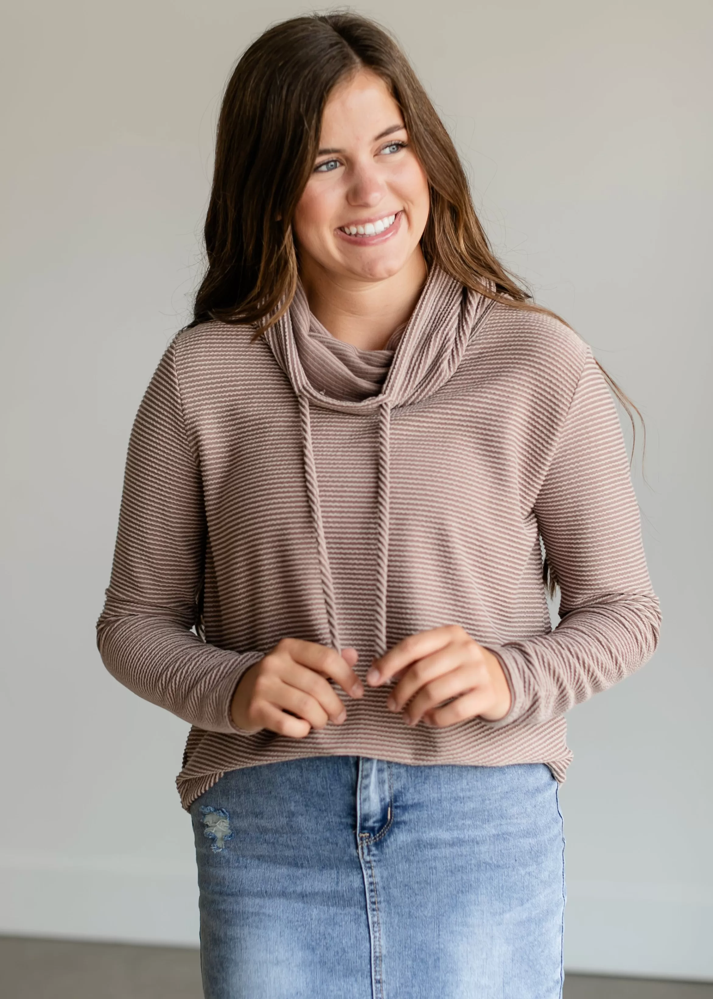 Staccato Cowl Neck Drawstring Knit Top Online