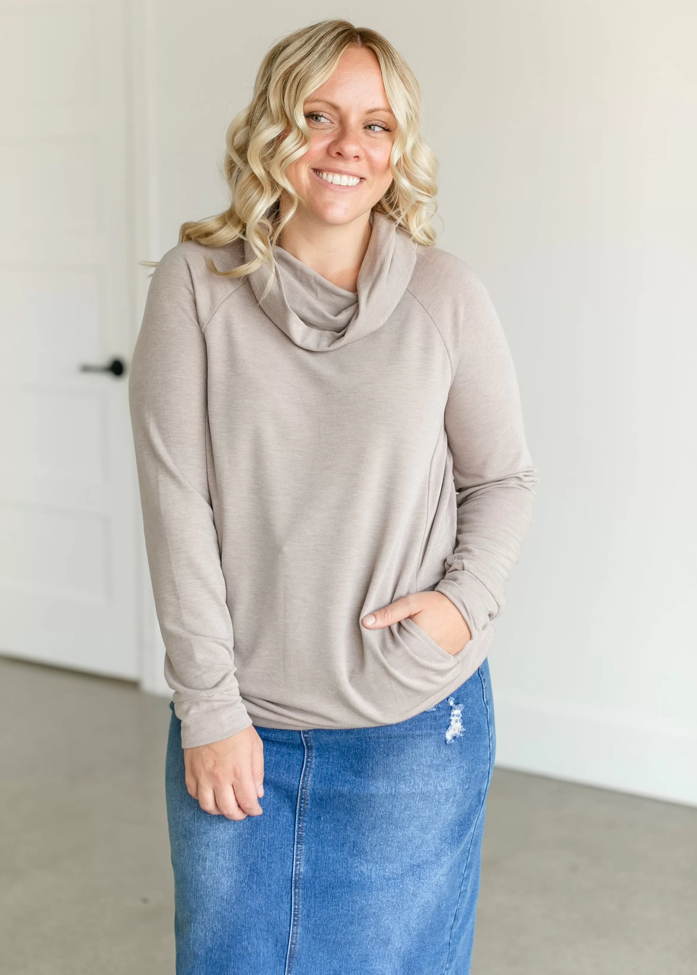 Staccato Cowl Neck French Terry Top Discount