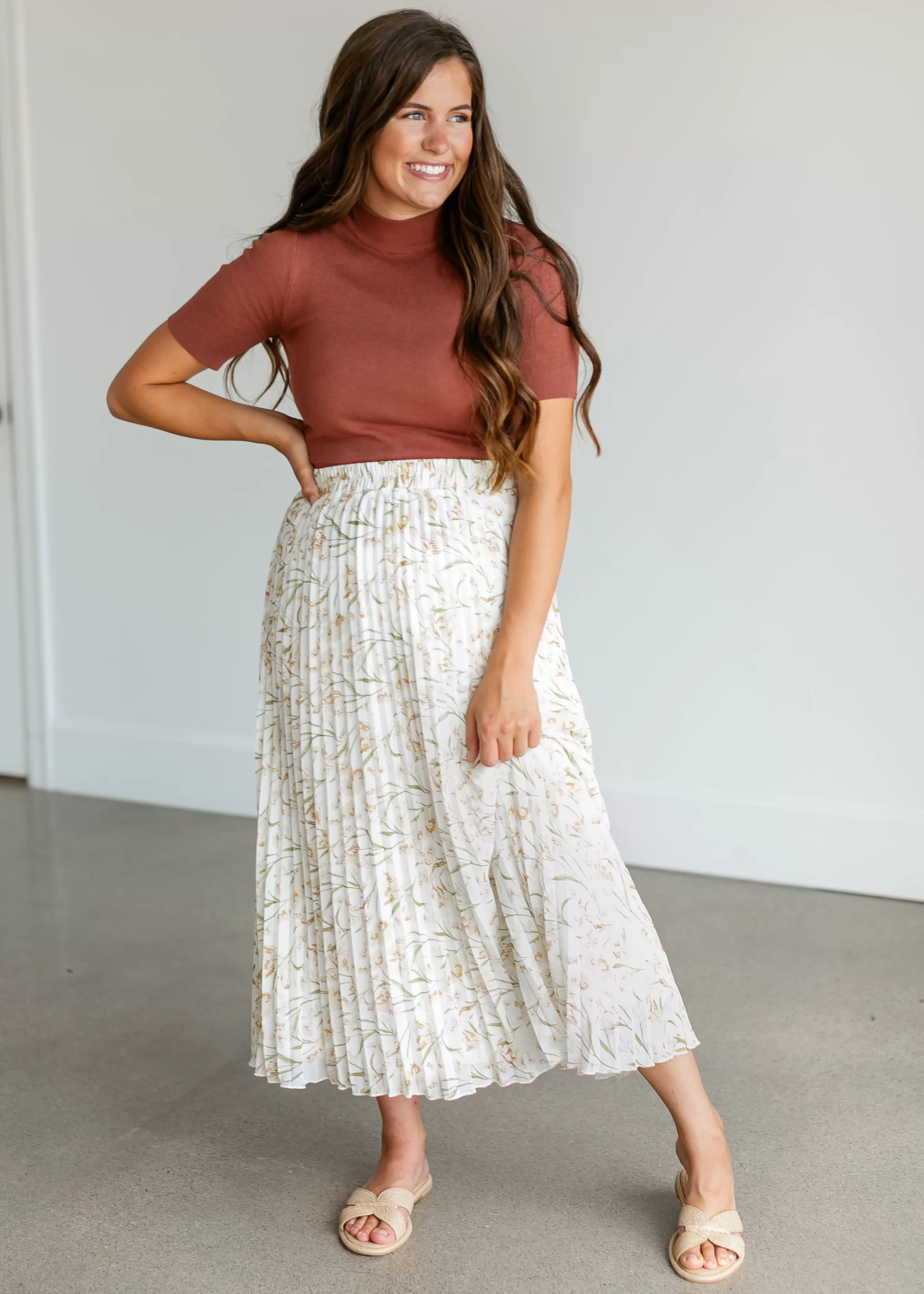 Polagram + BaeVely Cream Floral Pleated Maxi Skirt Discount