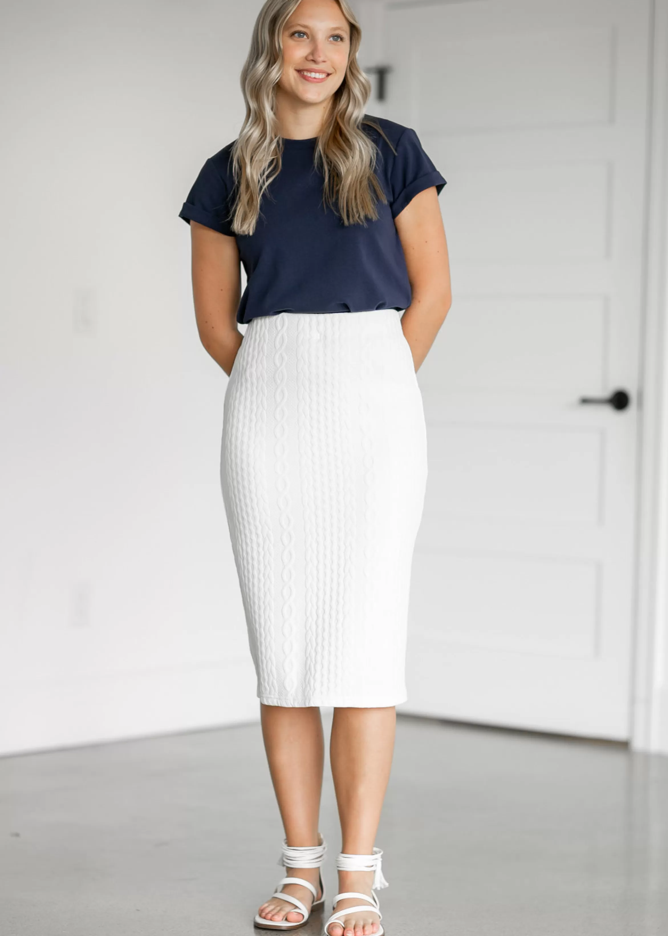 Staccato Cream Textured Knit Midi Skirt Cheap