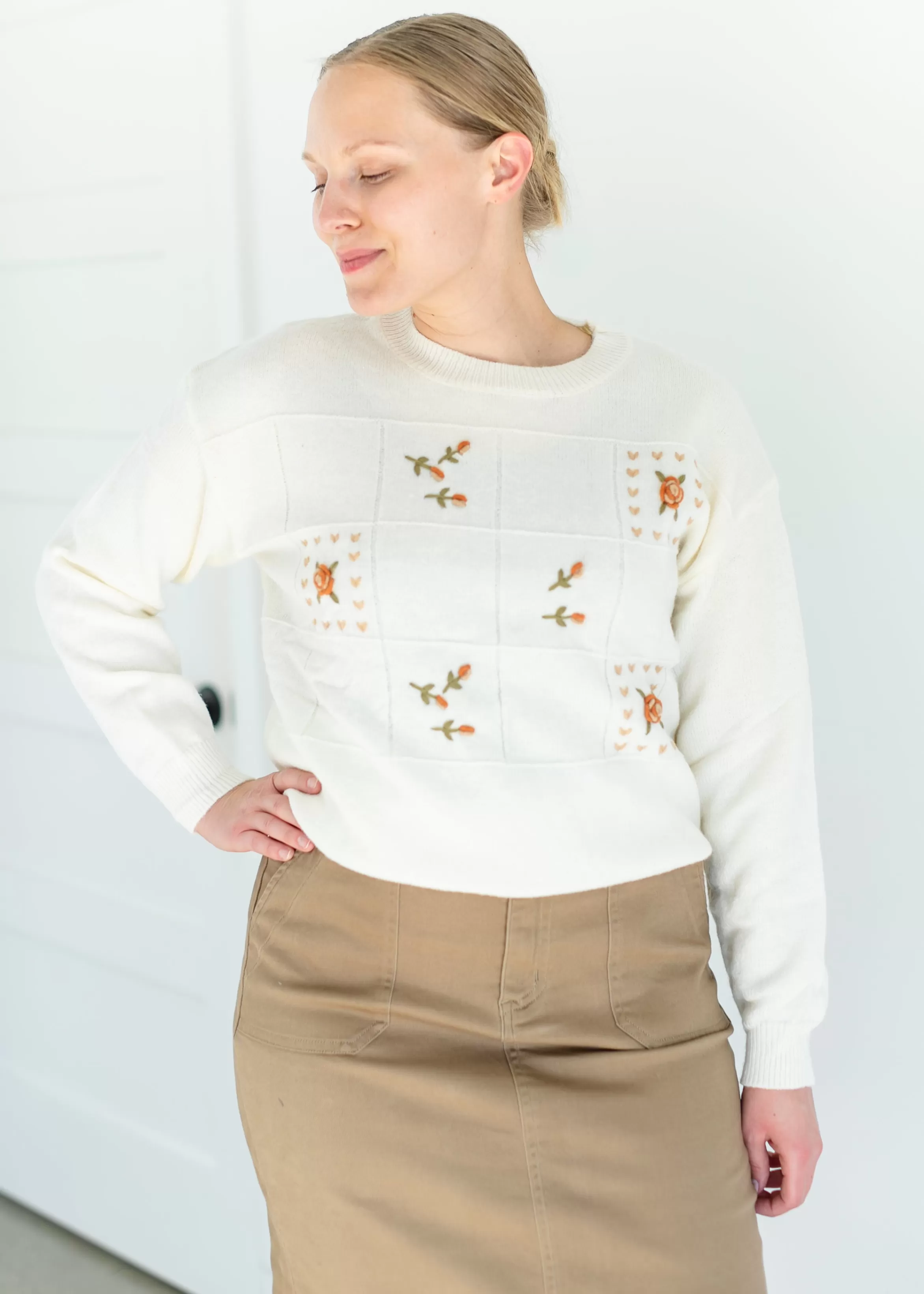 Polagram + BaeVely Crewneck Floral Windowpane Sweater Sale