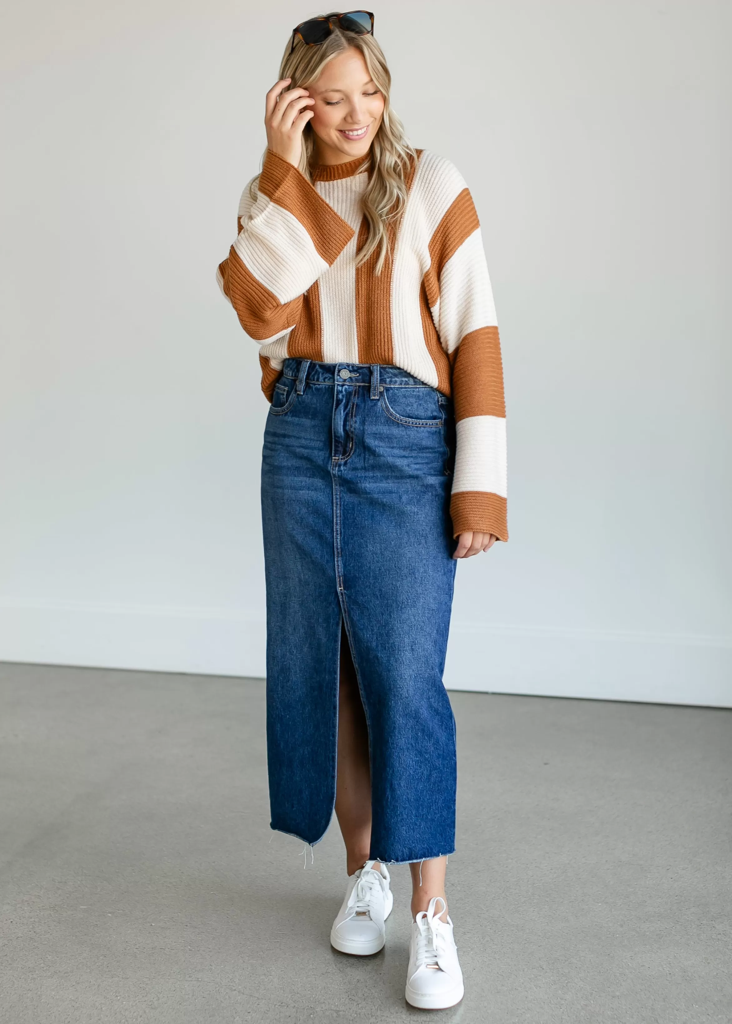 Hidden Dark Wash Denim Maxi Skirt Clearance
