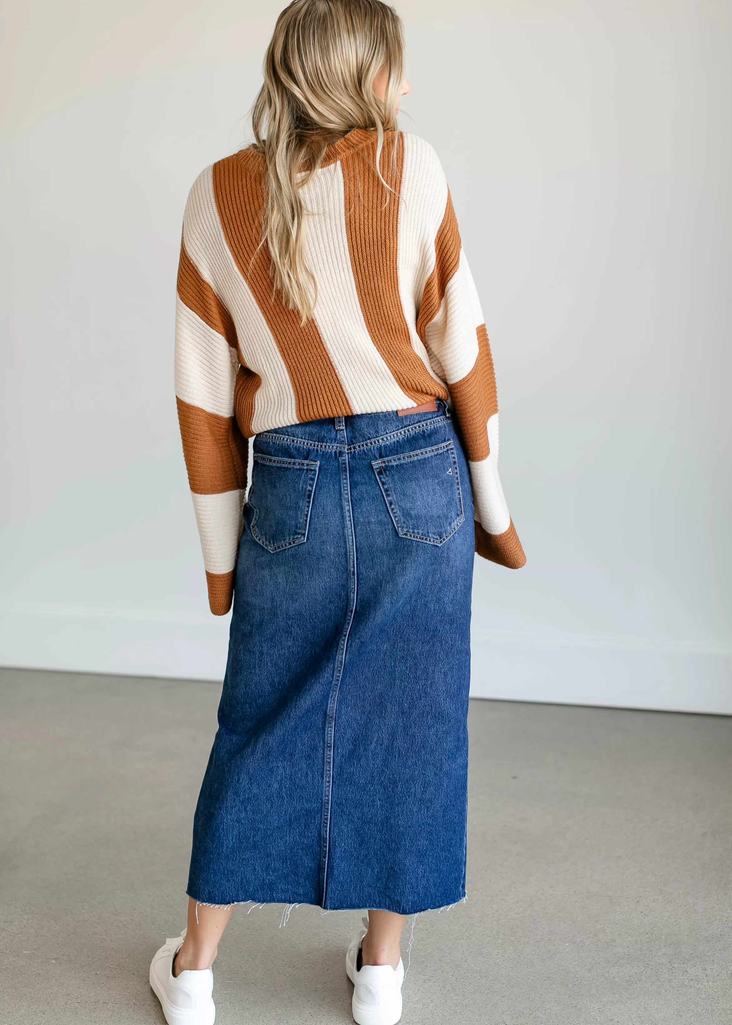 Hidden Dark Wash Denim Maxi Skirt Clearance