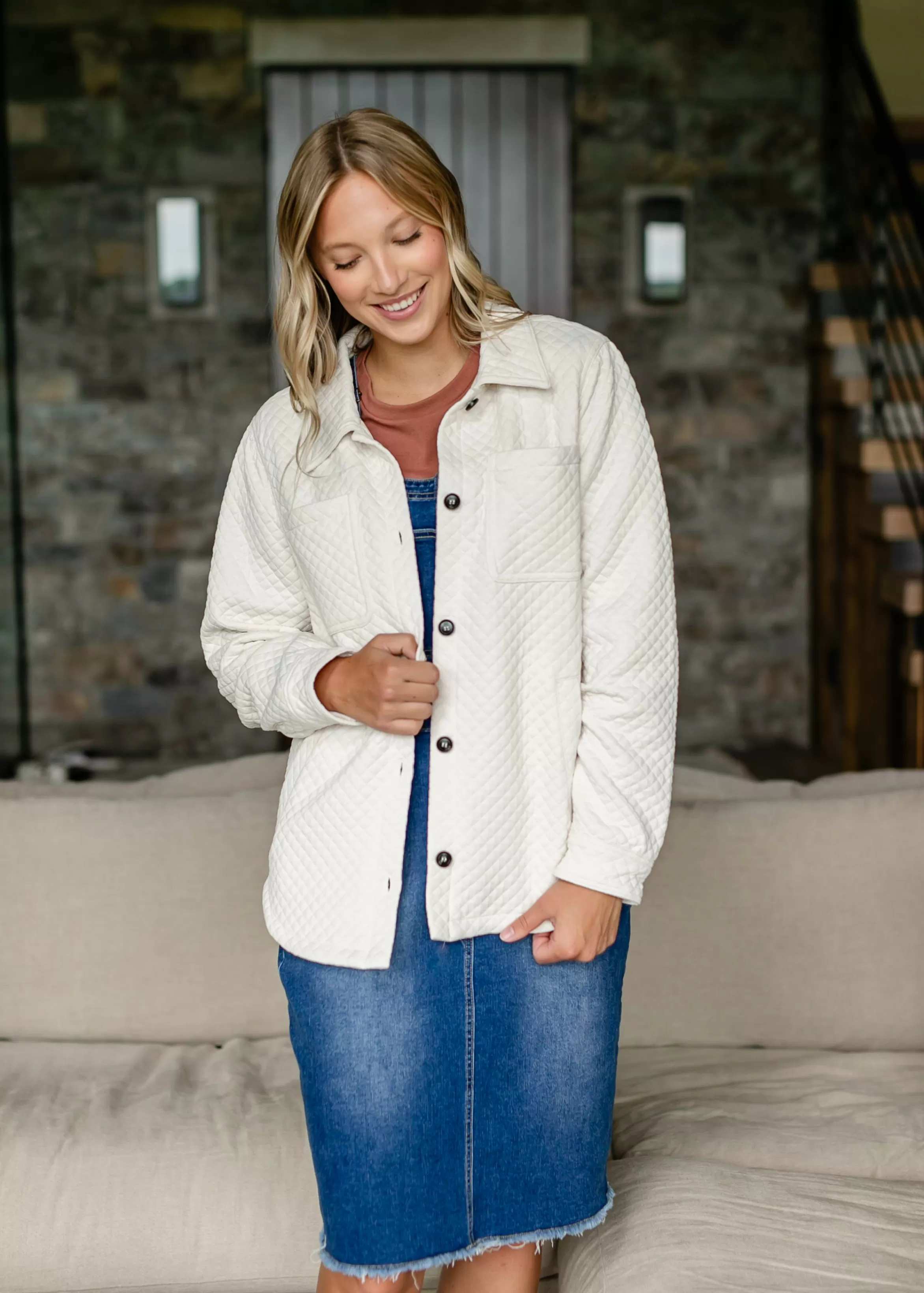 Staccato Diamond Quilted Button-Up Shacket Clearance