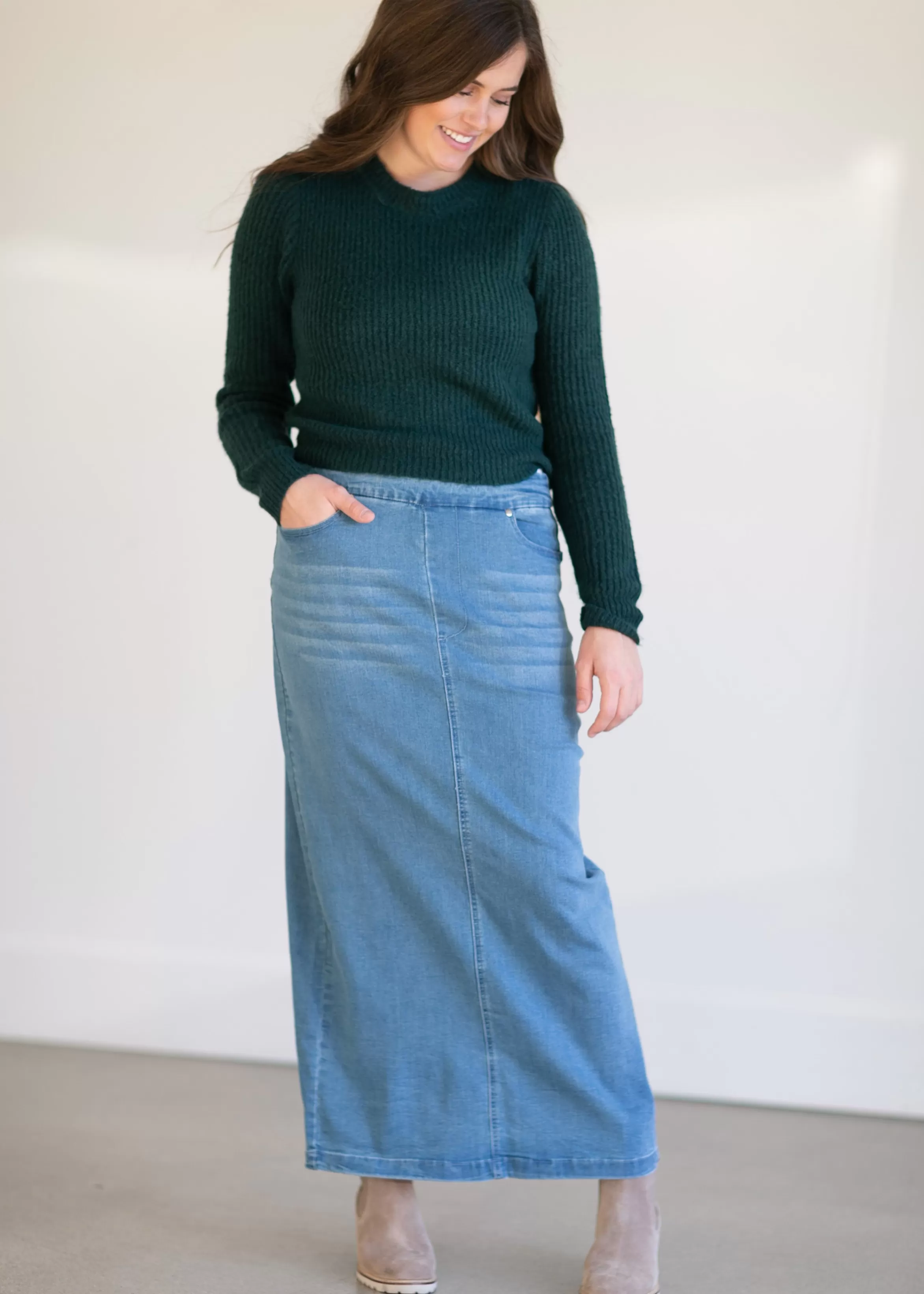 * Donna Light Wash Long Denim Skirt | Inherit Clothing Company Hot