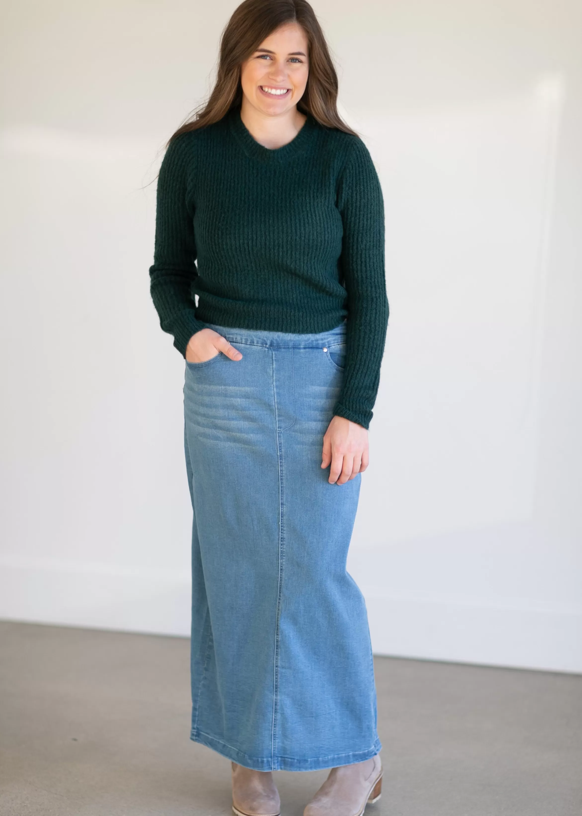* Donna Light Wash Long Denim Skirt | Inherit Clothing Company Hot