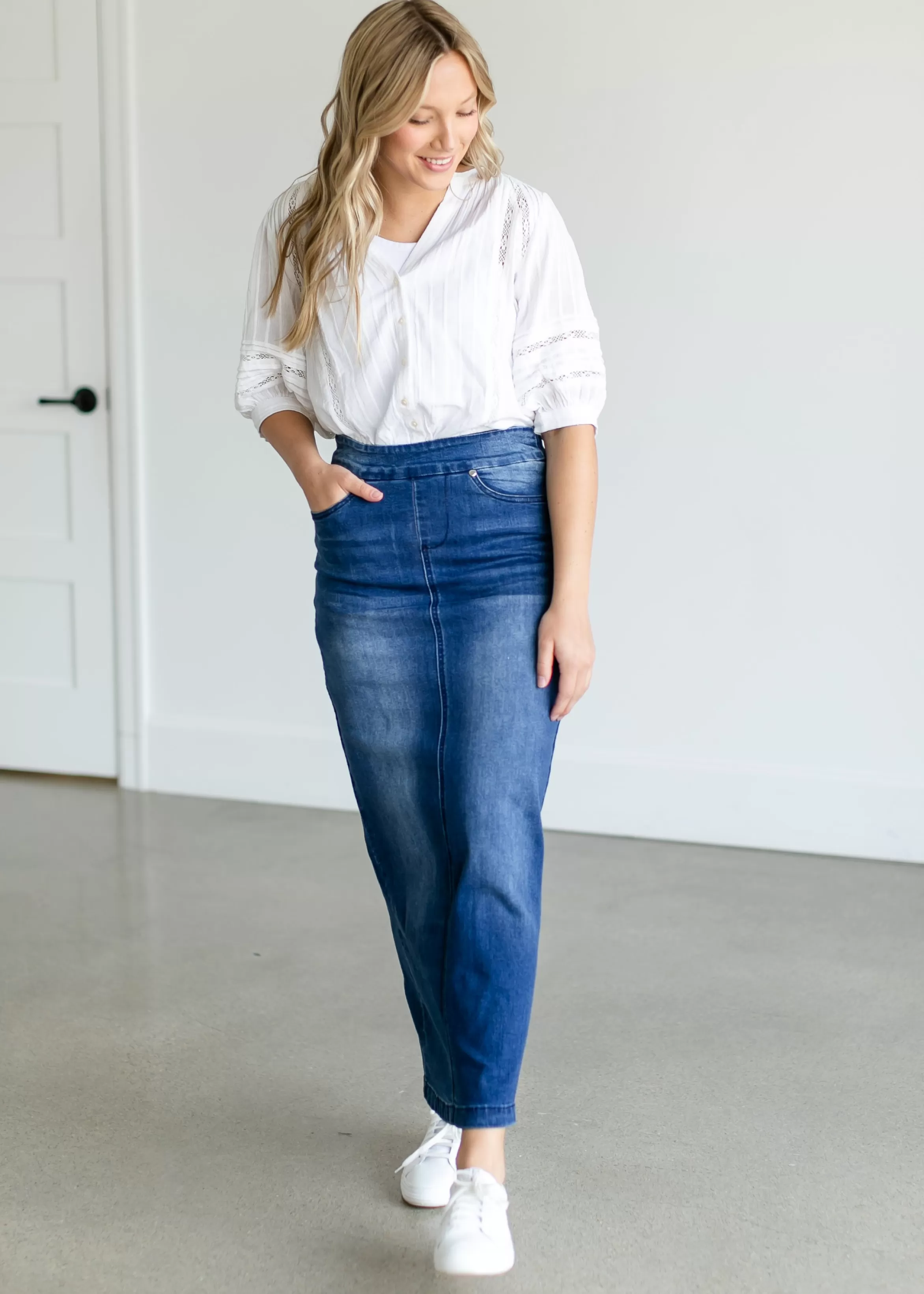 * Donna Medium Wash Long Denim Skirt Best