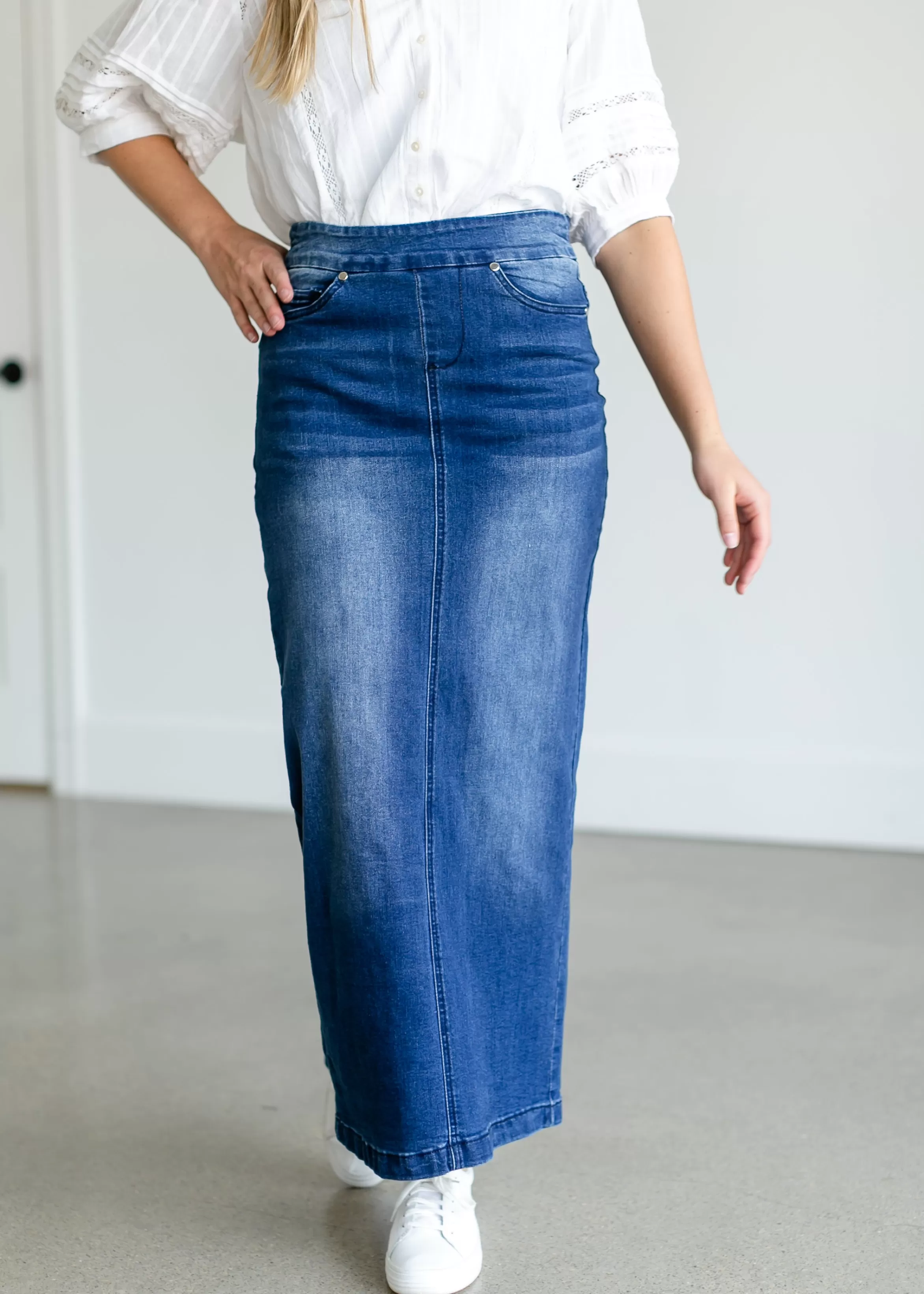 * Donna Medium Wash Long Denim Skirt Best