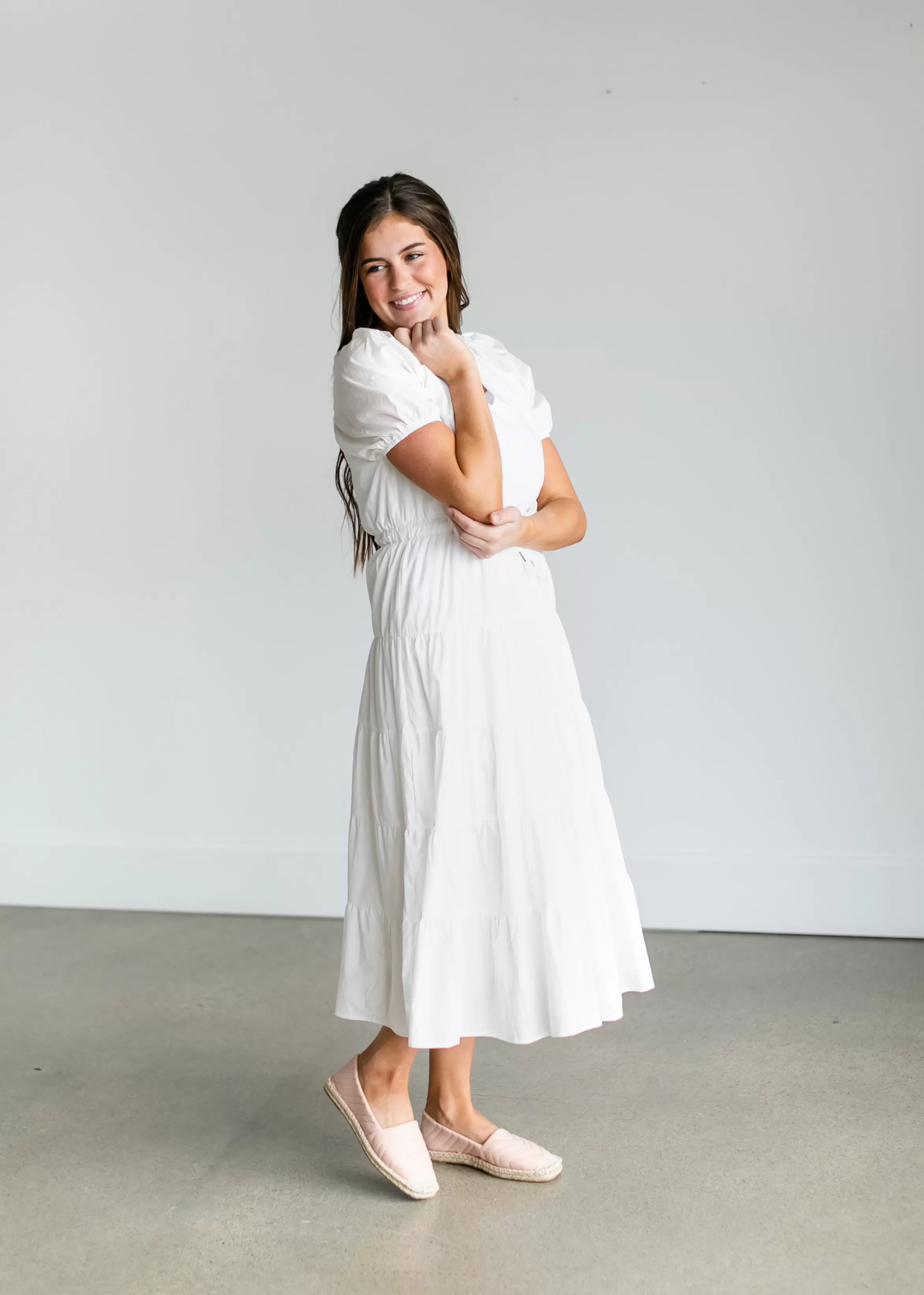Paper Crane Drawstring Waist White V Neck Maxi Dress Best Sale