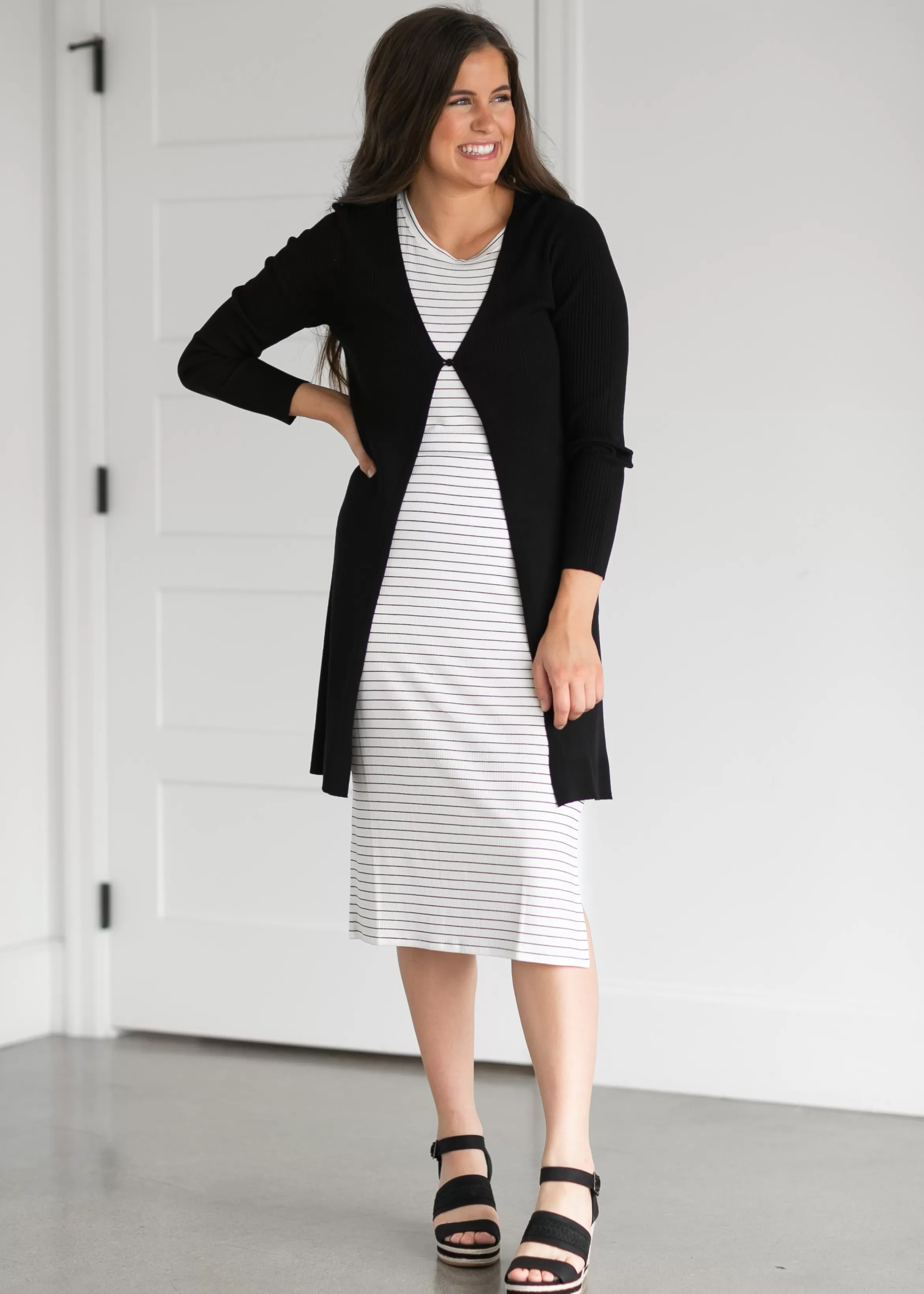 Be Cool Duster Single Button Ribbed Cardigan Sale