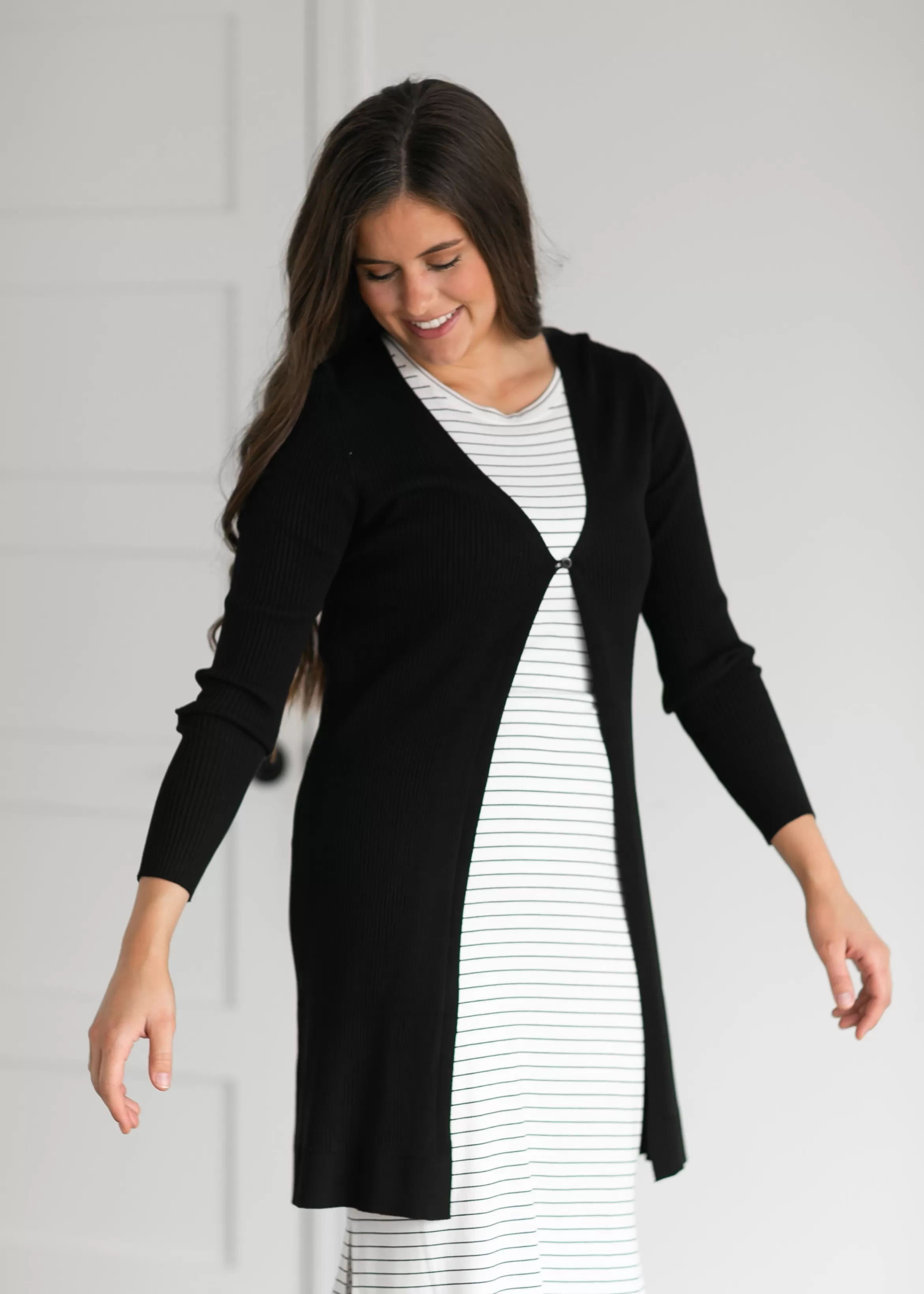 Be Cool Duster Single Button Ribbed Cardigan Sale
