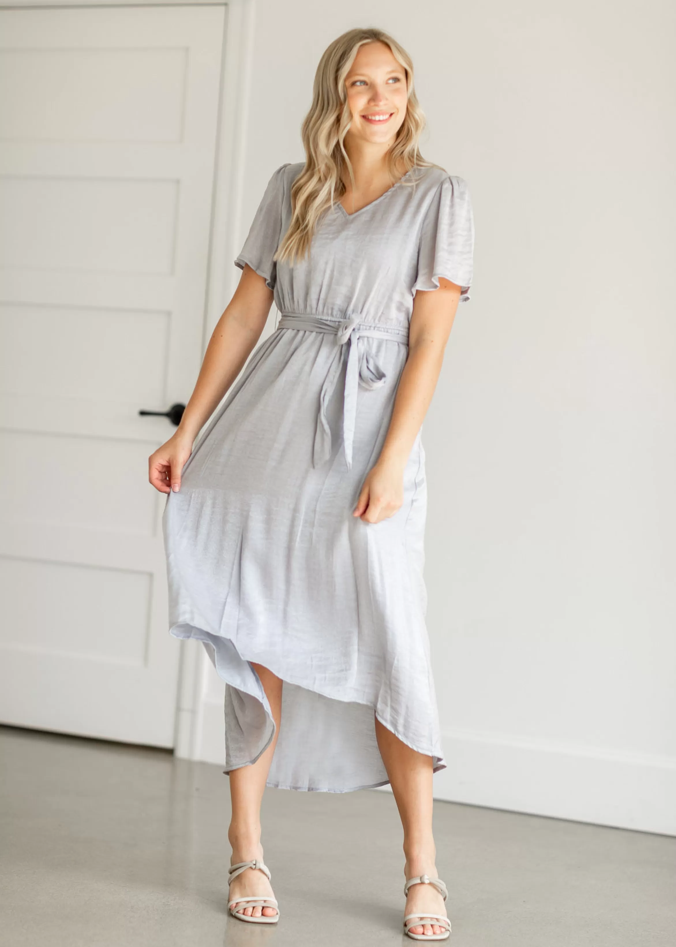 Tea N Rose Dusty Blue High Low Midi Dress Clearance