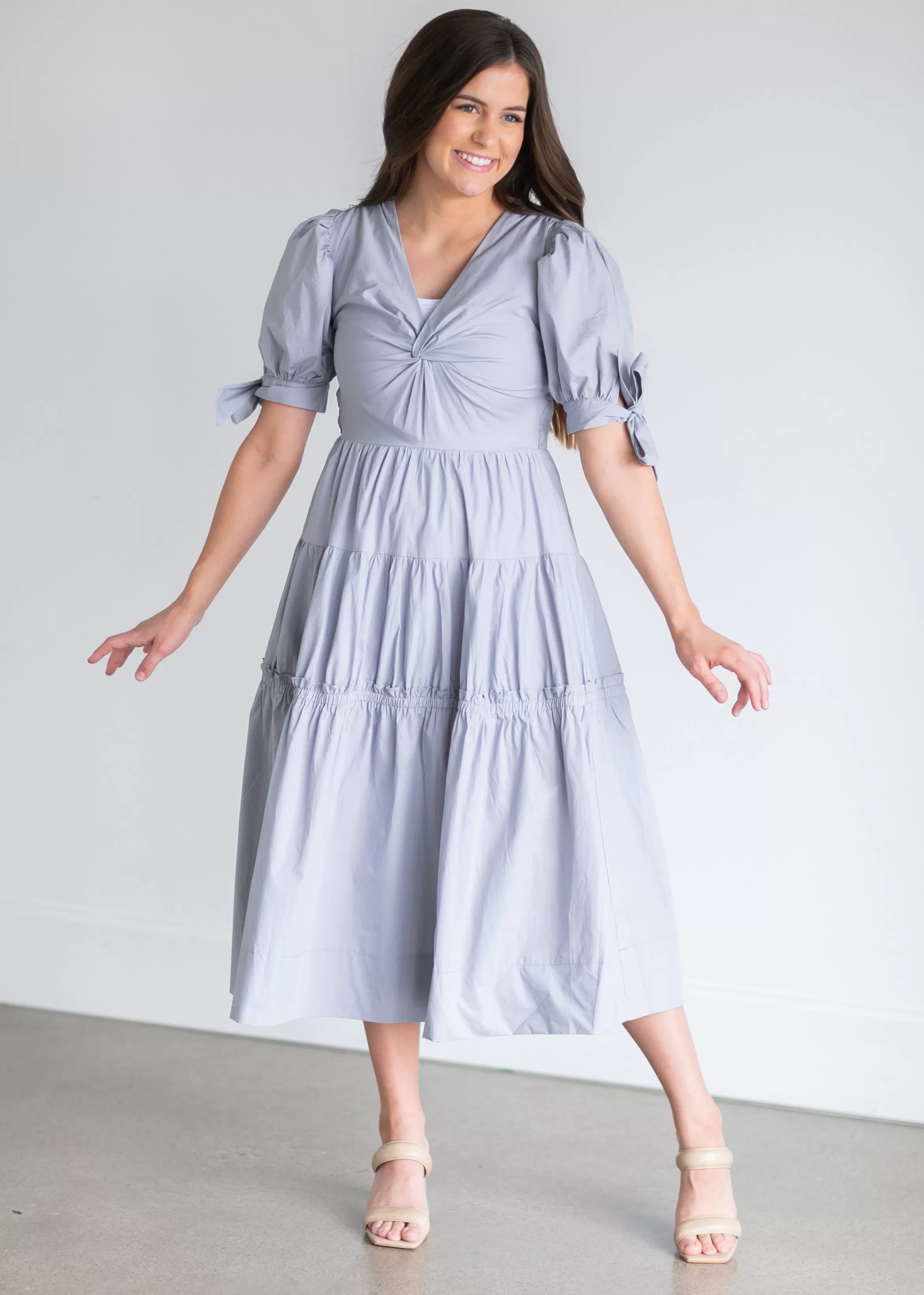 En Saison Dusty Blue Poplin Midi Dress Flash Sale
