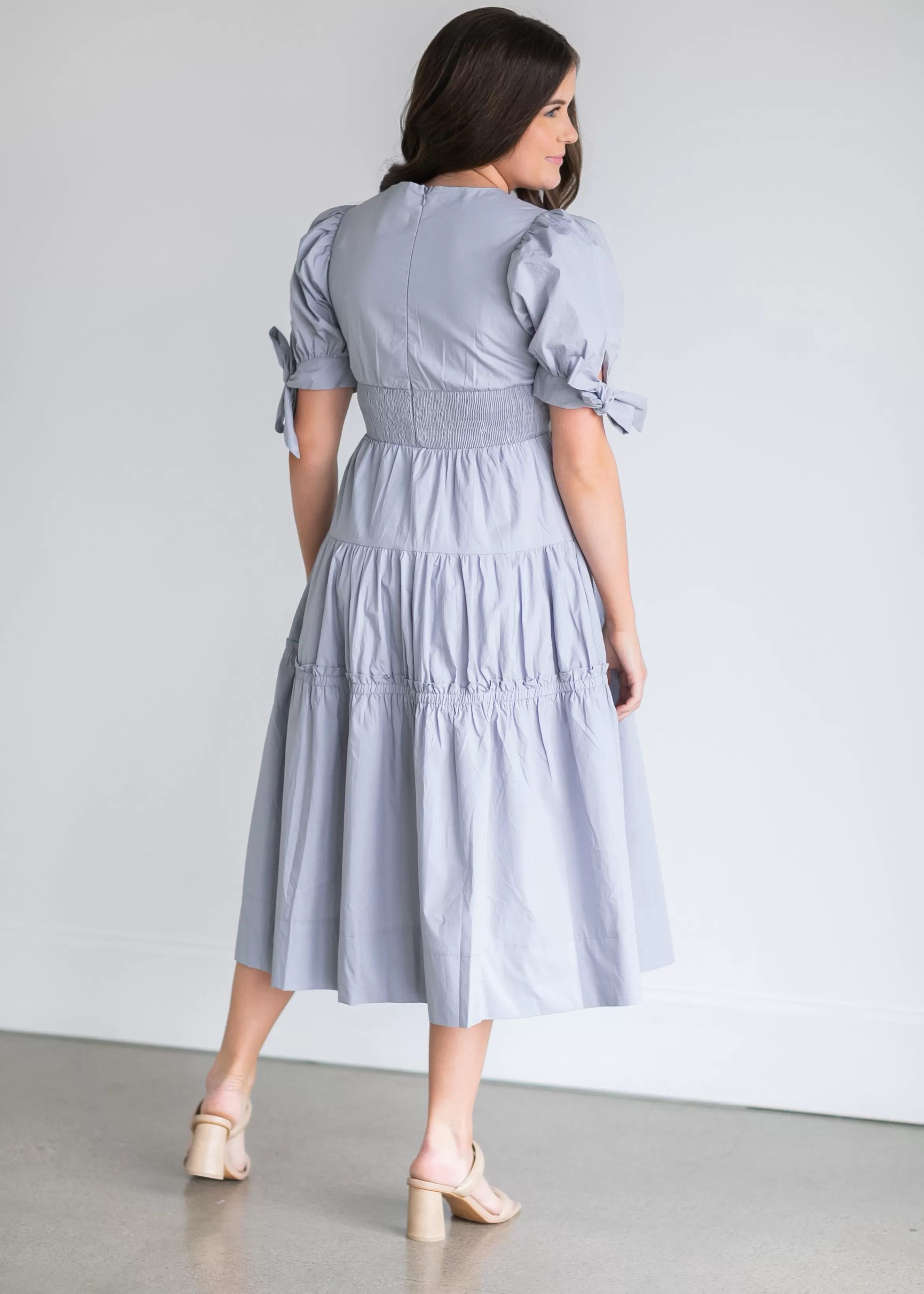En Saison Dusty Blue Poplin Midi Dress Flash Sale
