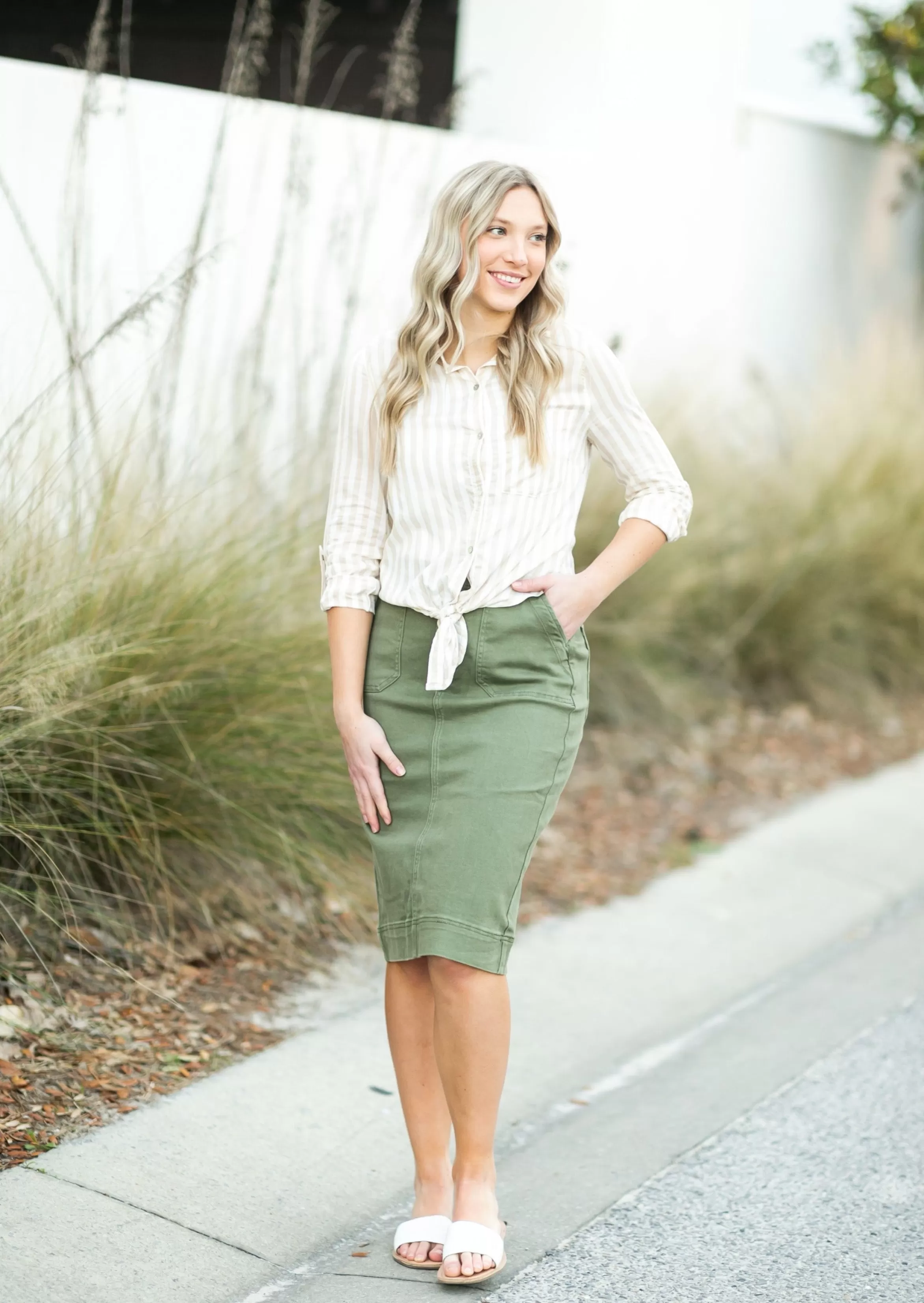 * Erica Cotton Twill Midi Skirt Fashion