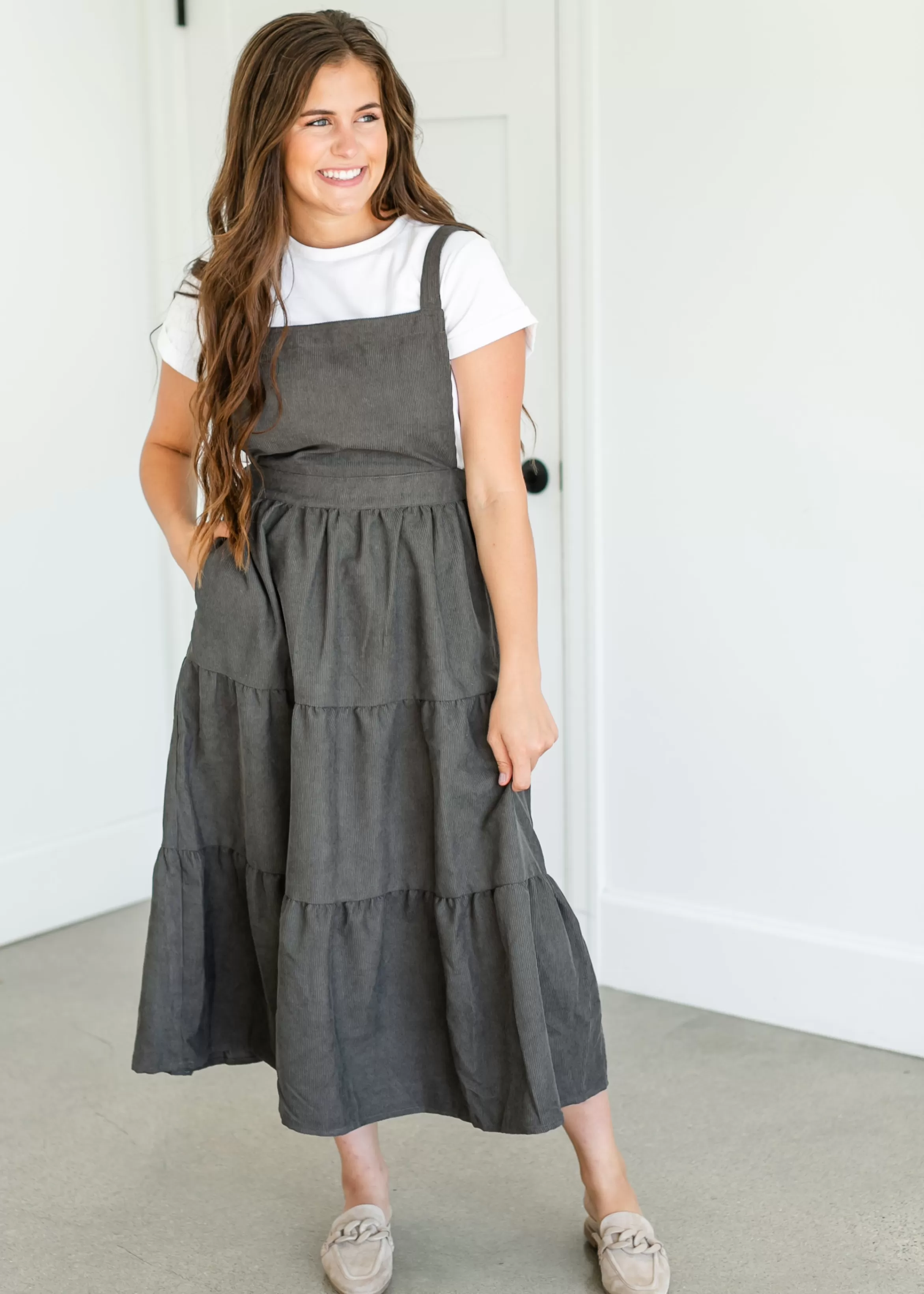 Mikarose Everette Jumper Corduroy Tiered Midi Dress Best