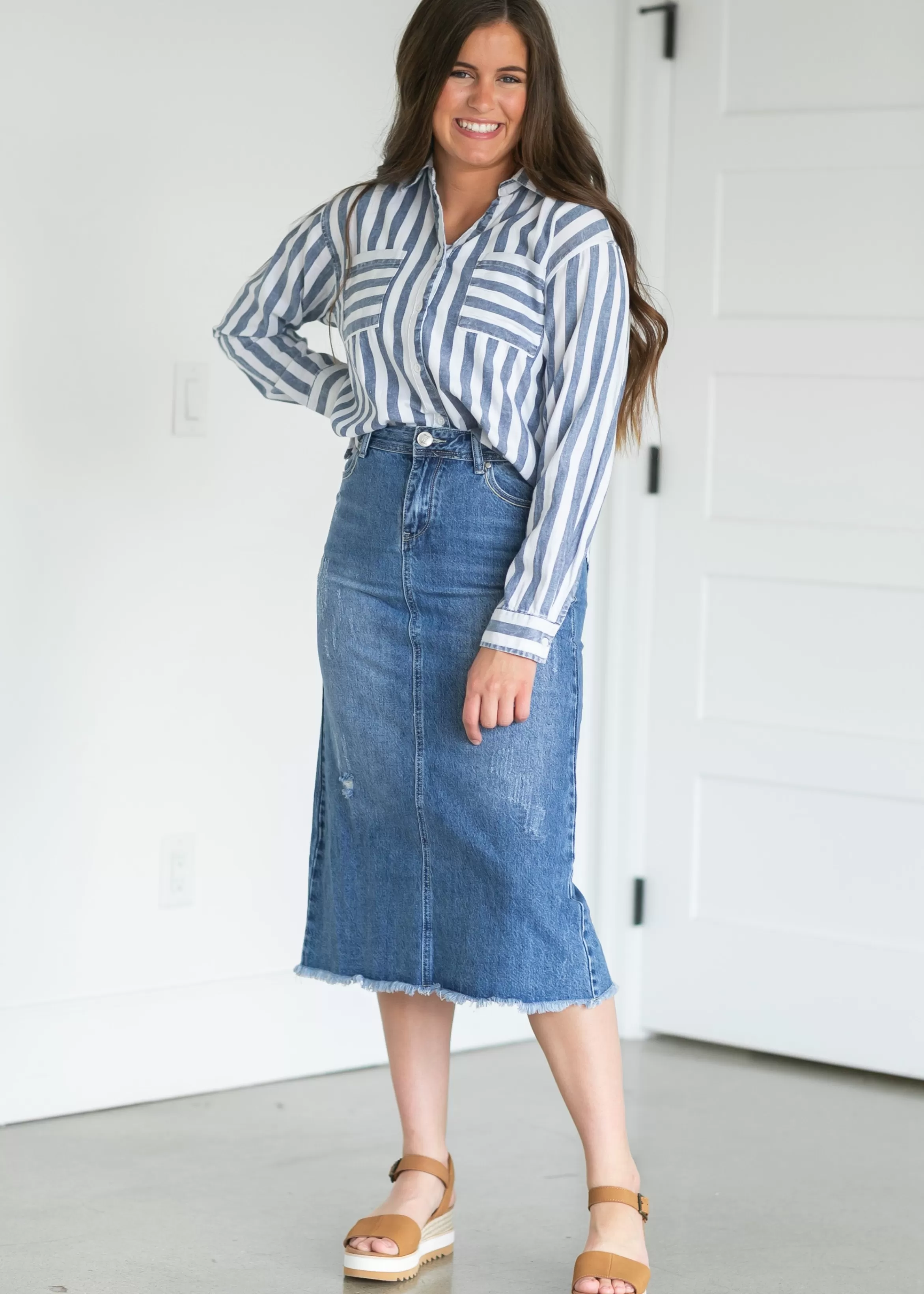 * Everly Midi Denim Skirt Discount