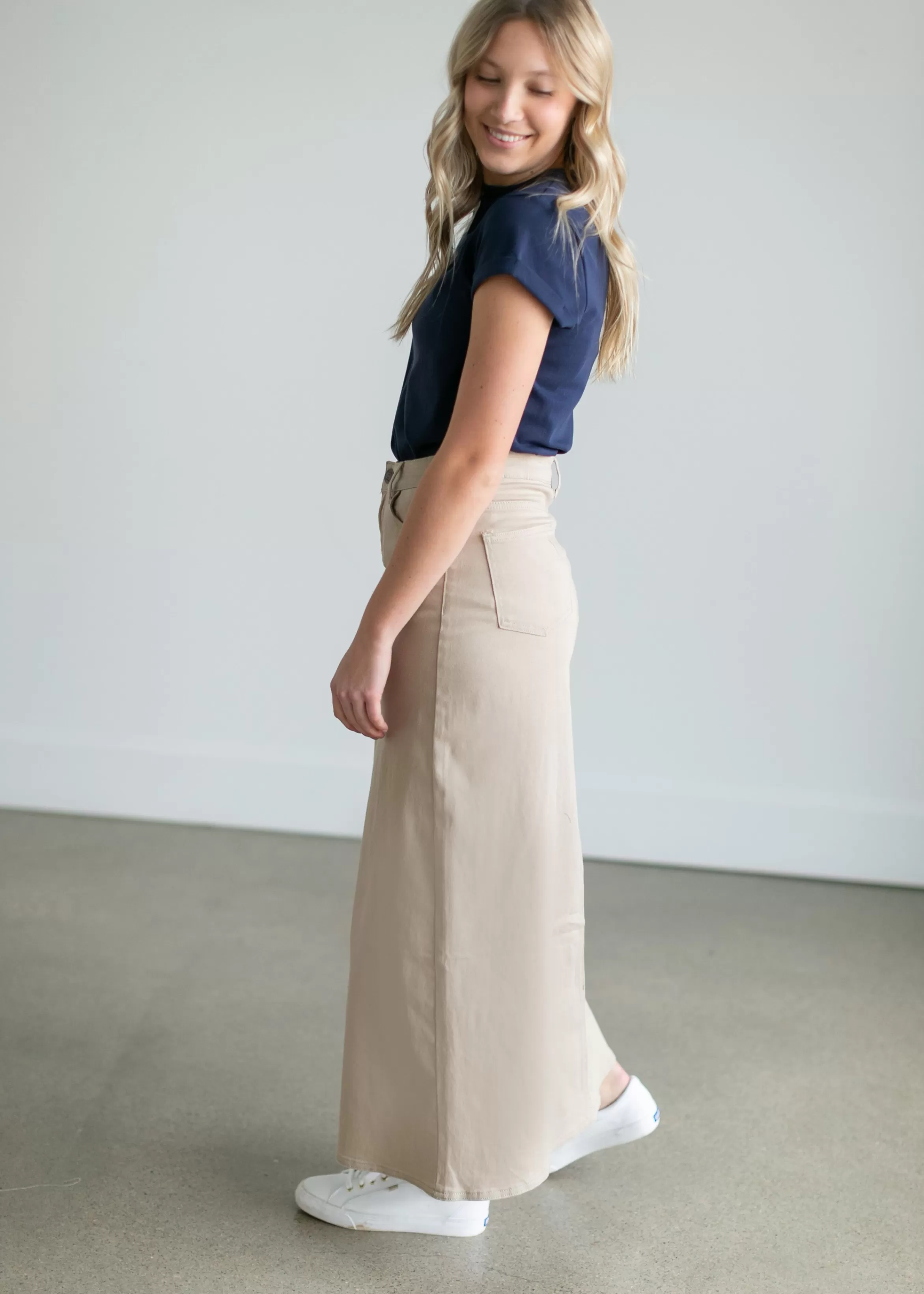 * Faith Khaki Long Denim Maxi Skirt Clearance