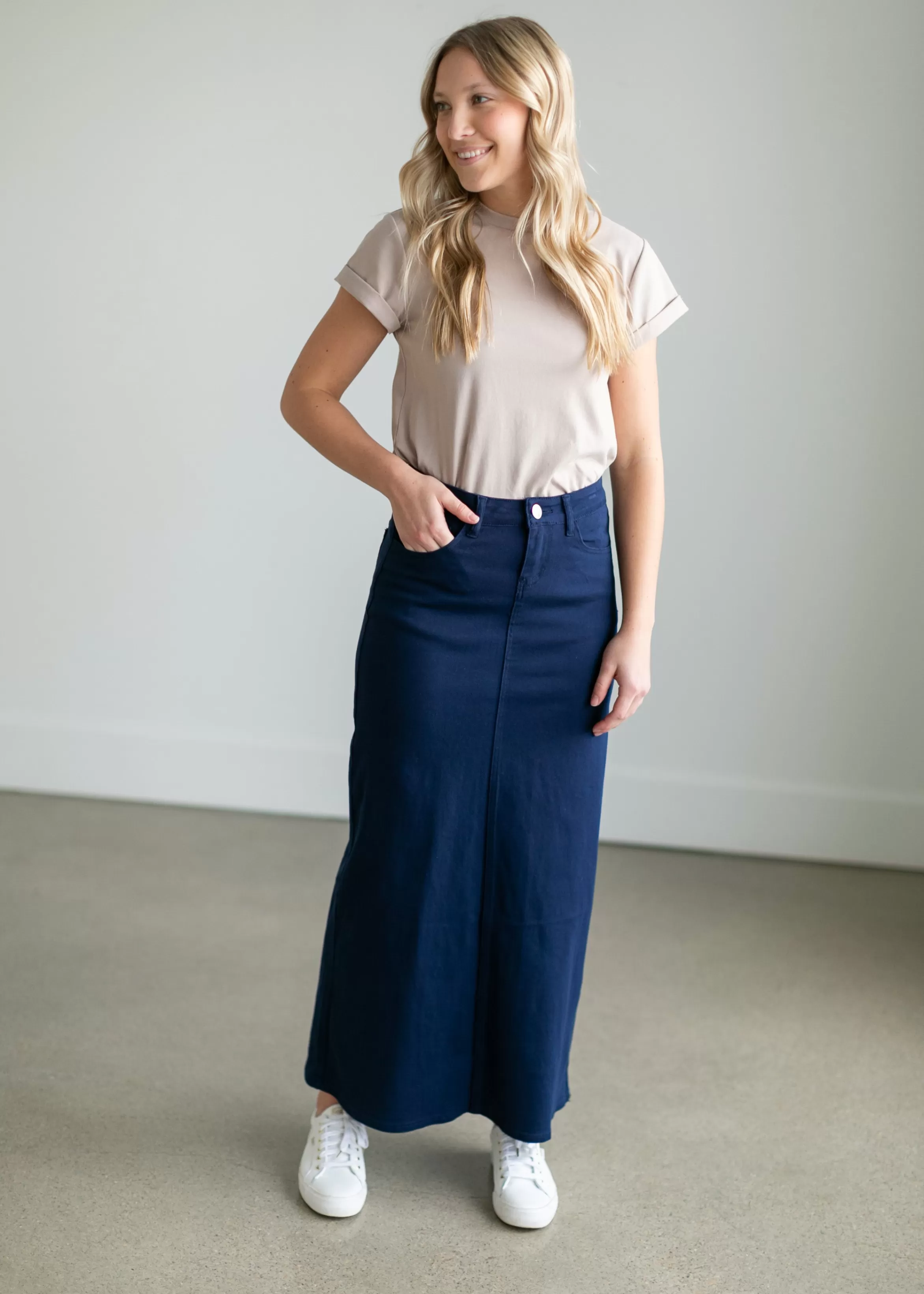 * Faith Navy Long Denim Maxi Skirt Cheap