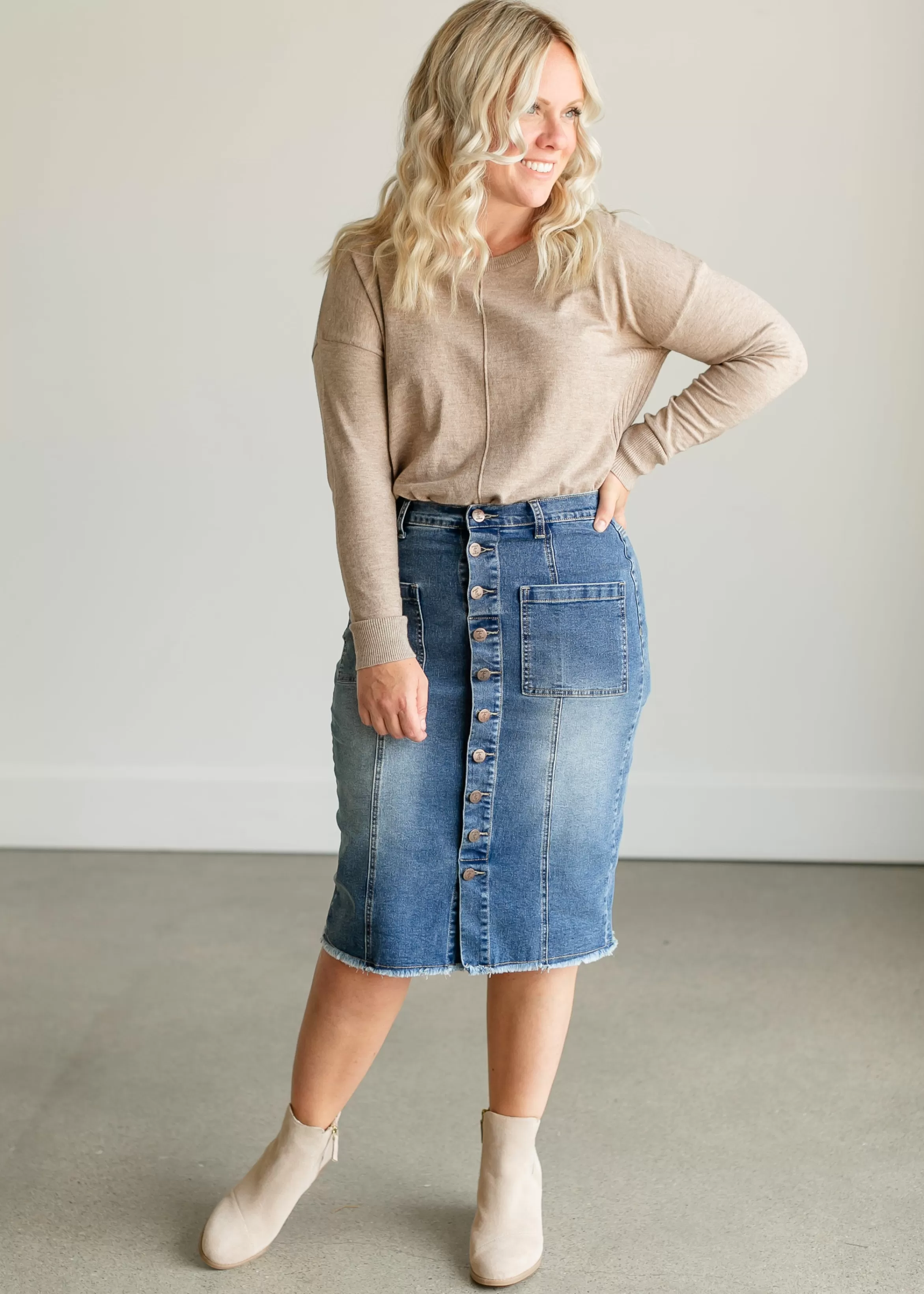 * Farrah Denim Midi Skirt New