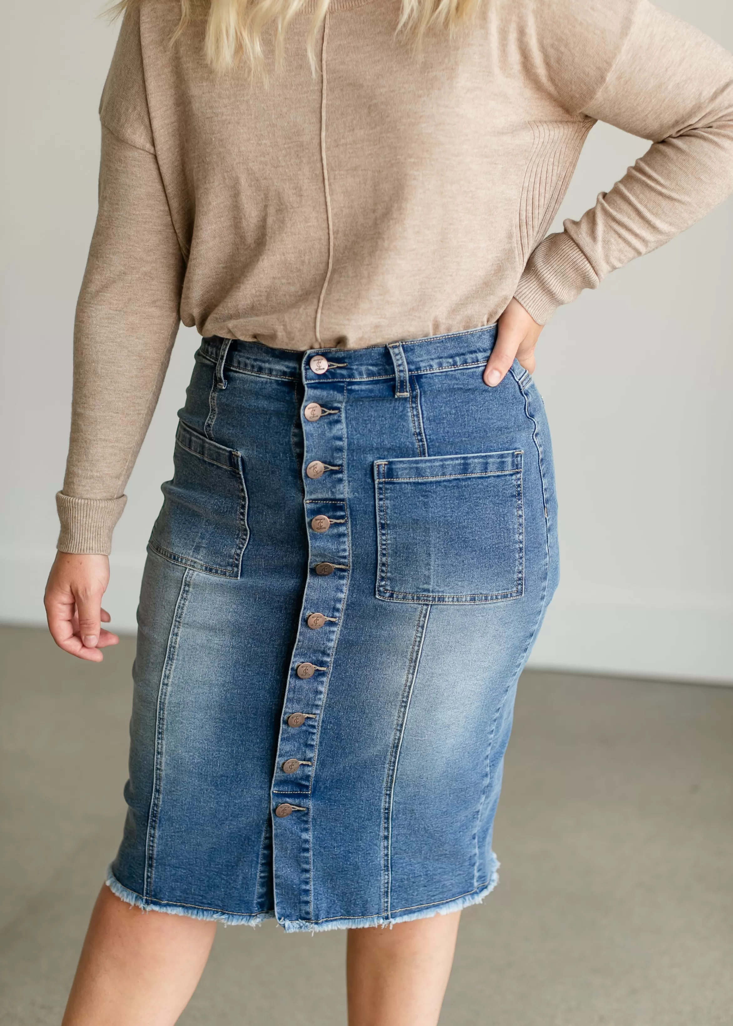 * Farrah Denim Midi Skirt New