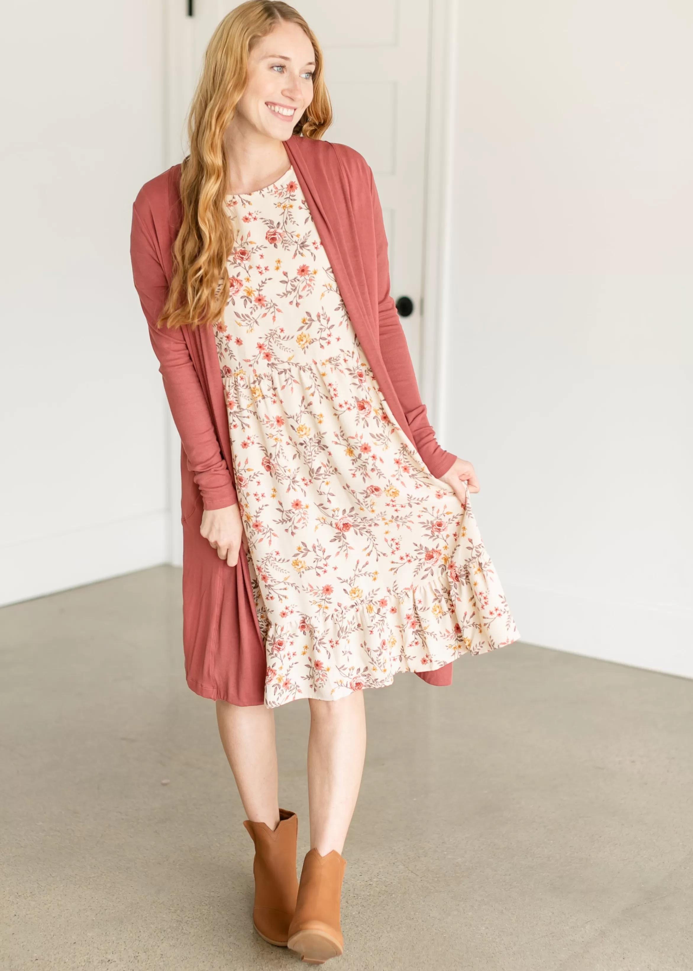 Chris & Carol Apparel Floral 3/4 Sleeve Midi Dress Best