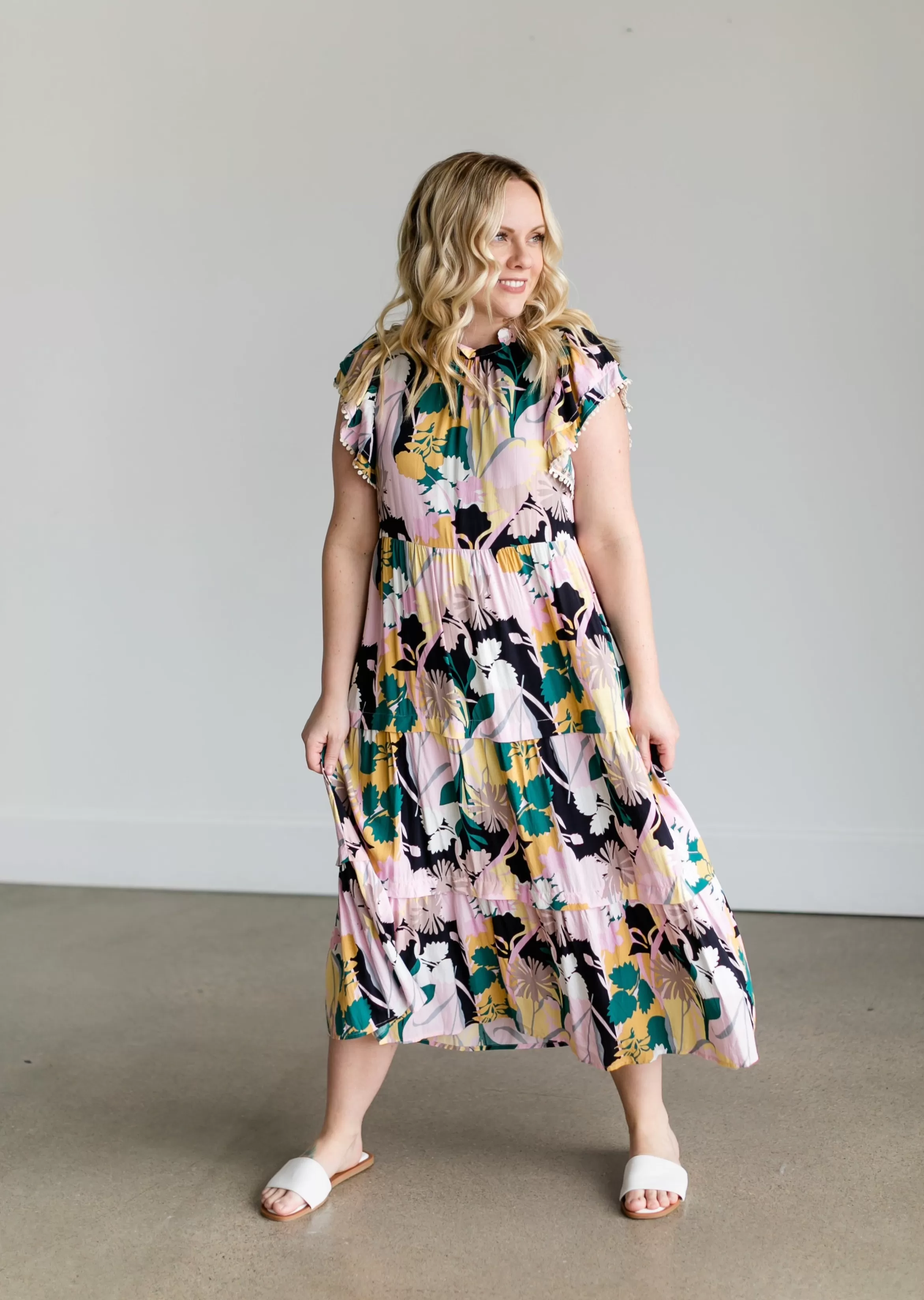 THML Floral Butterfly Sleeve Tiered Maxi Dress Store