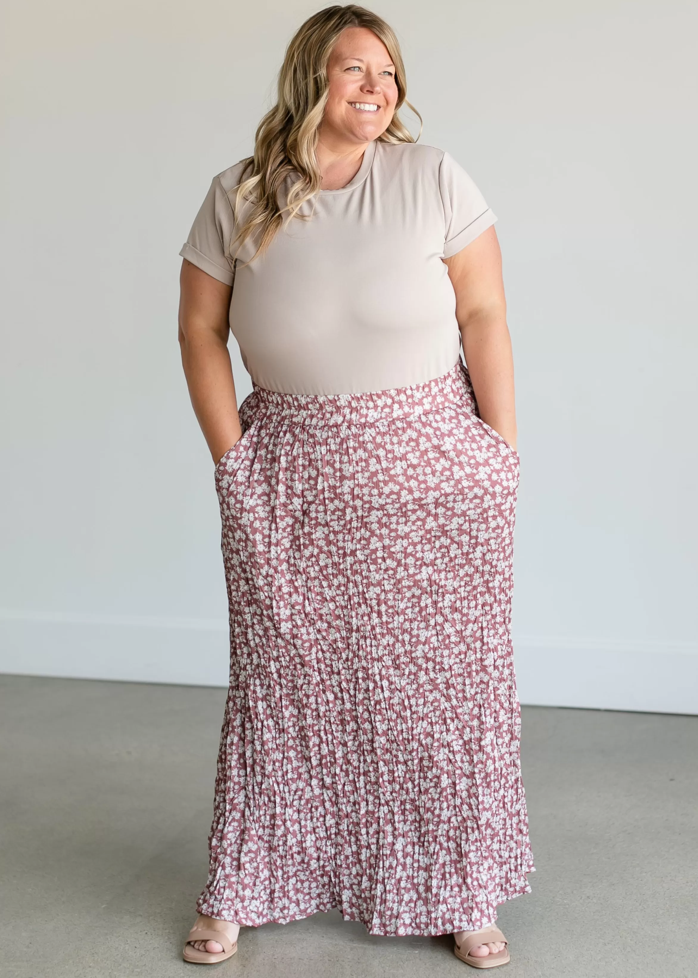 Mikarose Floral Crinkle Pleat Maxi Skirt Fashion