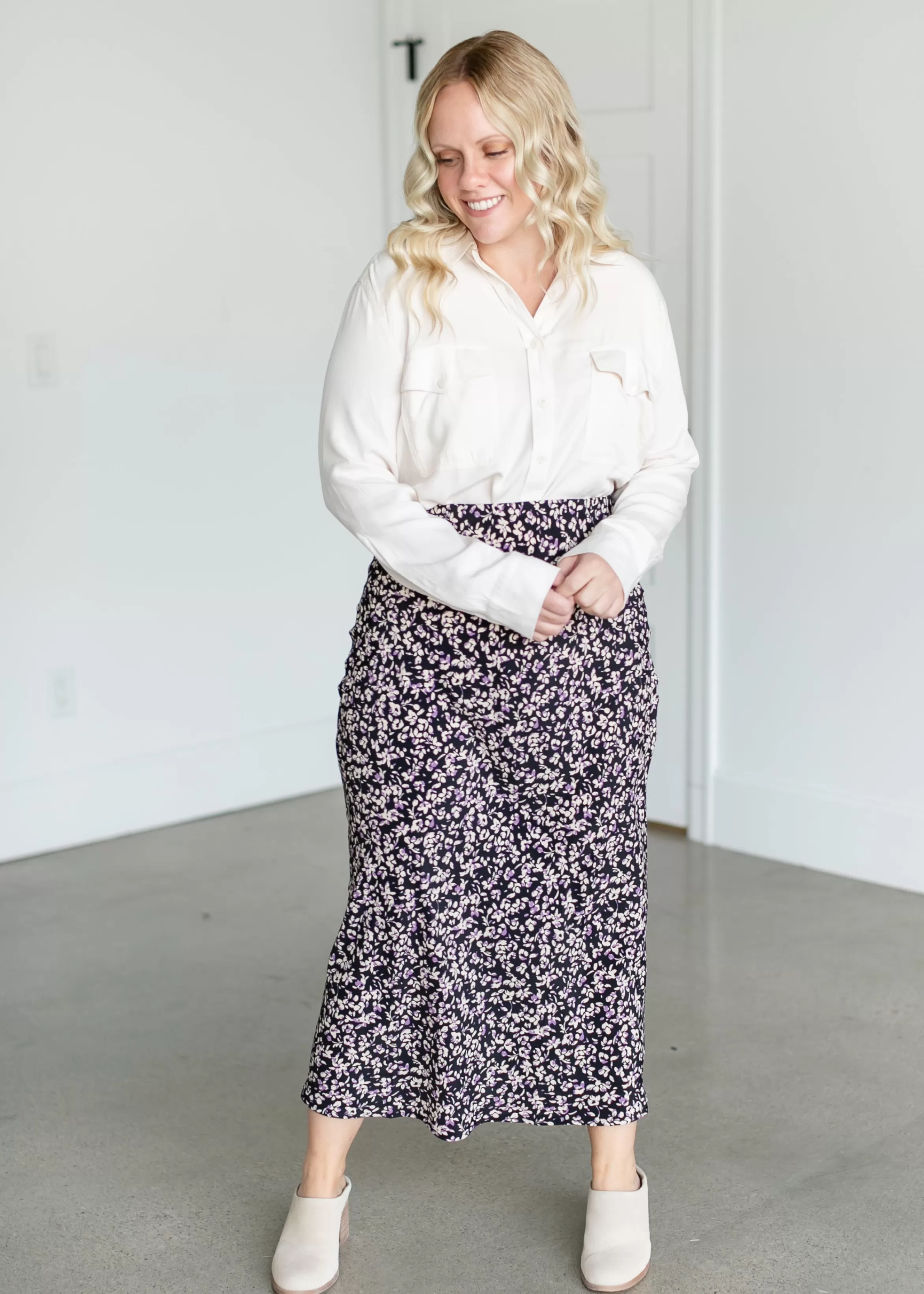Be Cool Floral Midi Slip Skirt Clearance