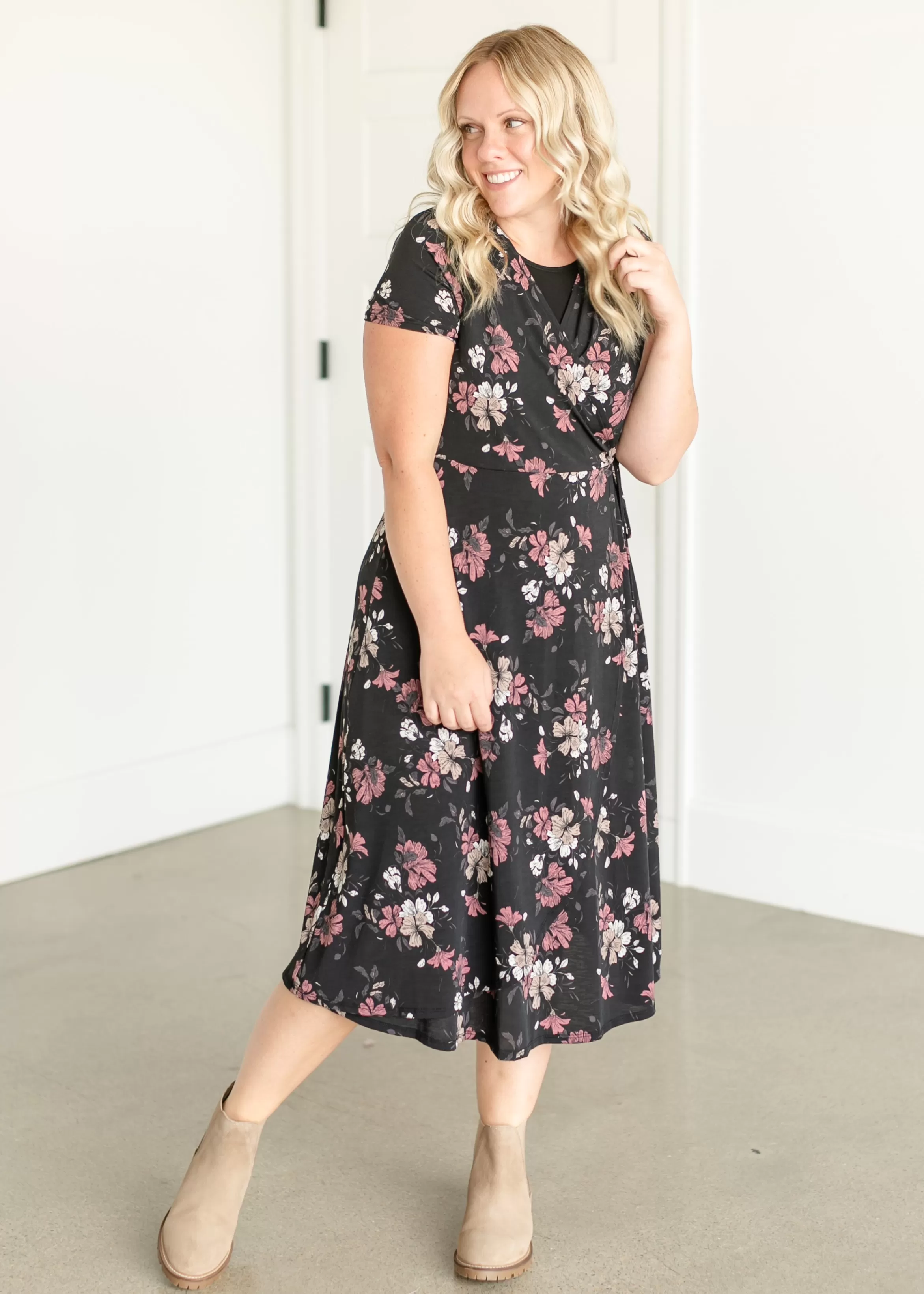 Chris & Carol Apparel Floral Midi Wrap Dress Shop
